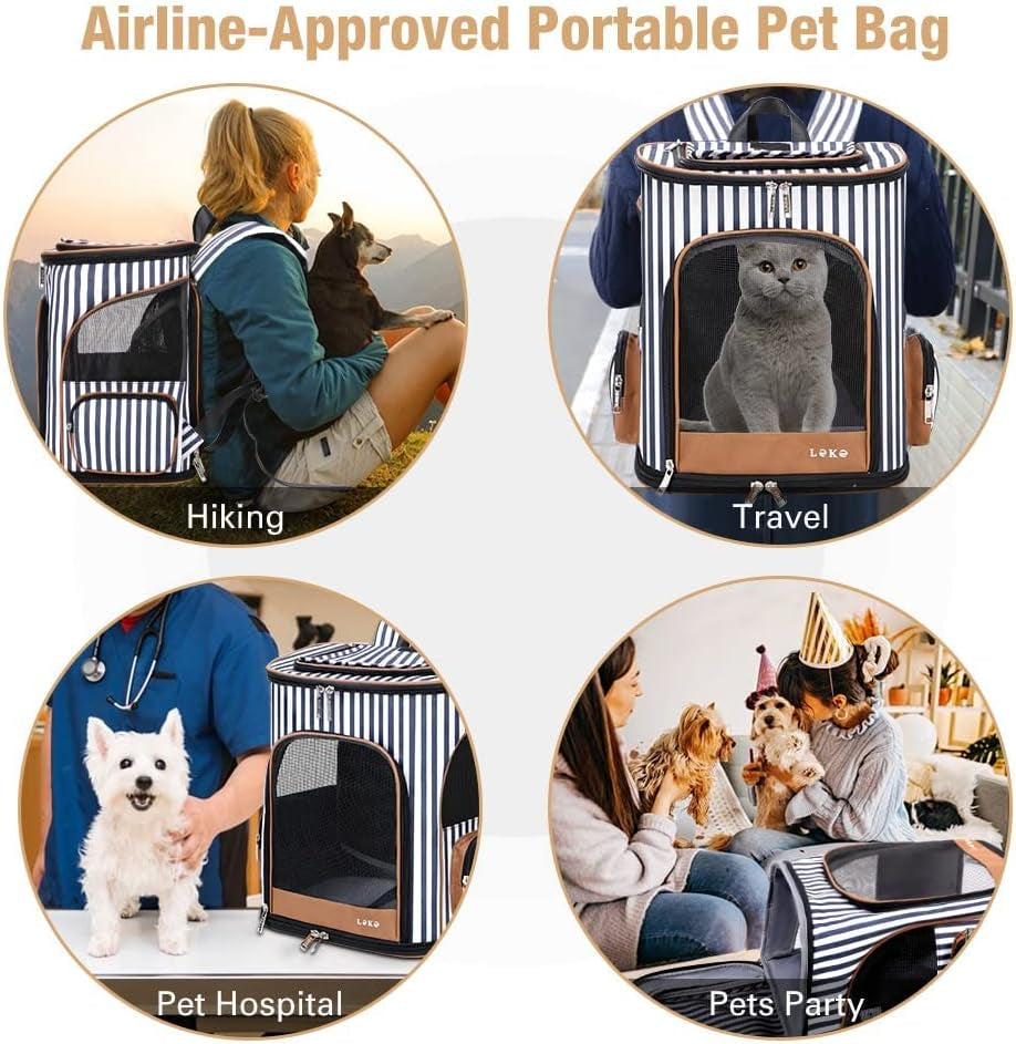 X-Large Cat Backpack Carrier Airline Approved Pet Backpack Expandable Dog Backpack Carrier for Medium Cats, Small Dogs, Puppies up to 18 Lb, Striped, XL