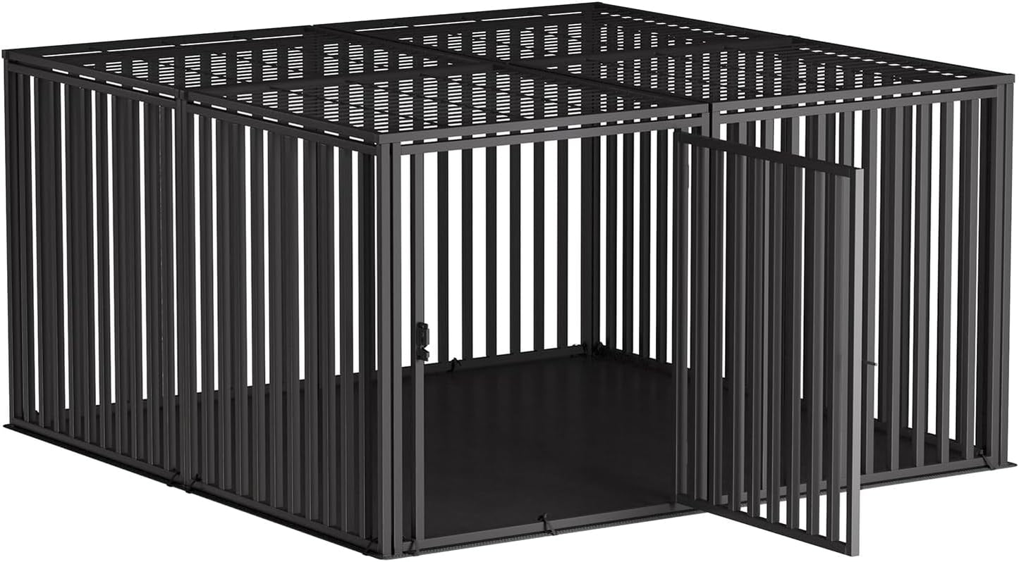 Steel Tube Heavy Large Dog Crate with Mat Base, 48" L X 28" H Dog Crates for Medium Large Dogs, Big Dog Cage, Dog Kennel, Puppy Dog Playpen with Top, Pet Cage, Indoor, Black