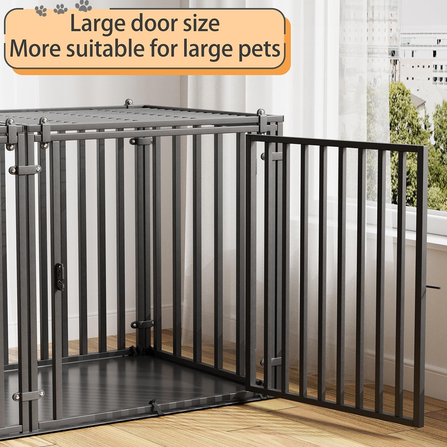 Steel Tube Heavy Large Dog Crate with Mat Base, 48" L X 28" H Dog Crates for Medium Large Dogs, Big Dog Cage, Dog Kennel, Puppy Dog Playpen with Top, Pet Cage, Indoor, Black