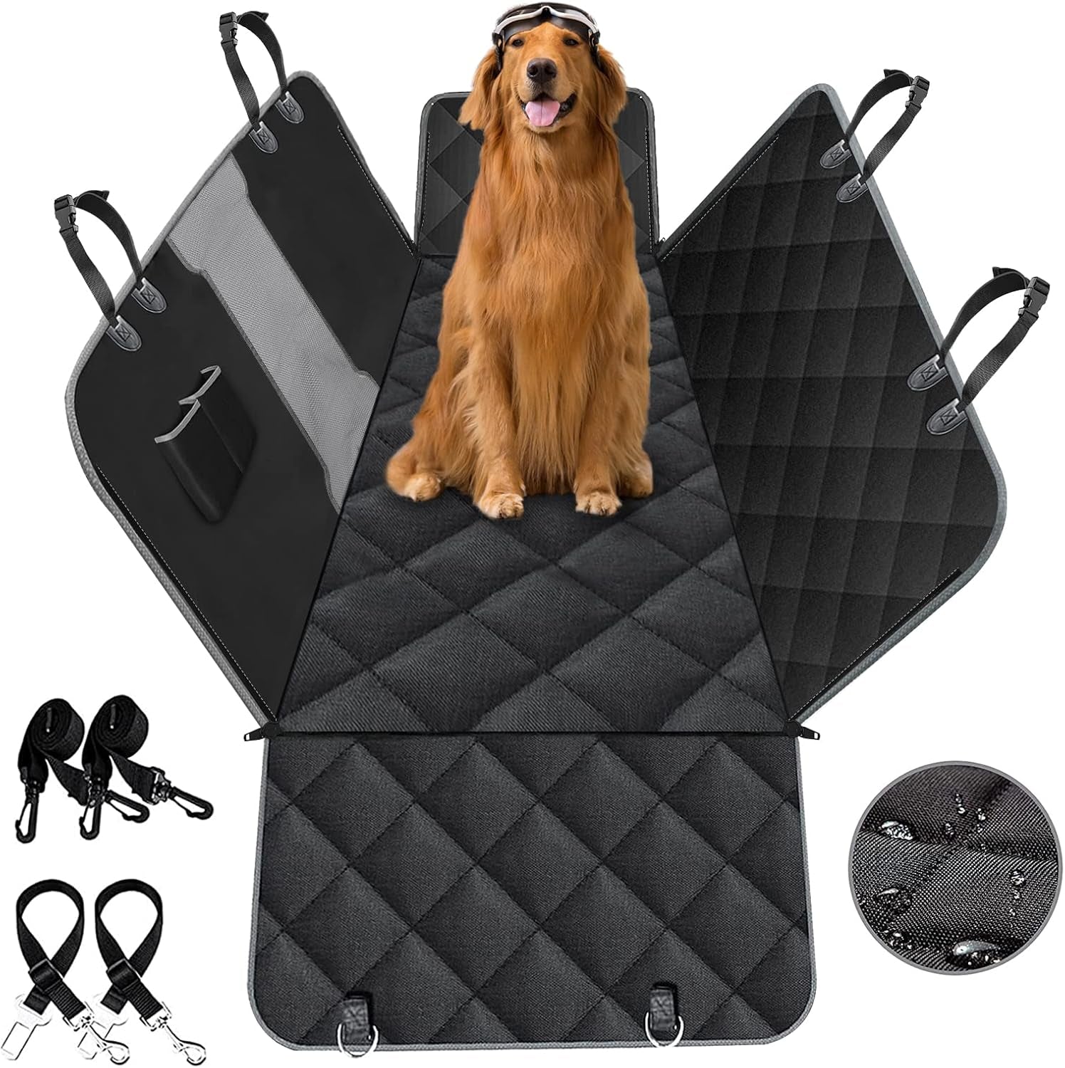 Dog Car Seat Cover, Dog Hammock for Back Seat Waterproof Dog Seat Cover with Mesh Window Non-Scratch Bench Car Seat Cover Protector Compatible for Most Cars Trucks Suvs Etc - Black