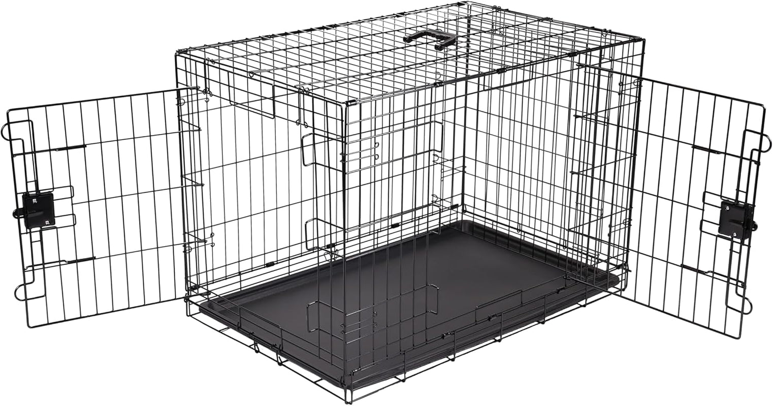 - Durable, Foldable Metal Wire Dog Crate with Tray, Double Door, 36 X 23 X 25 Inches, Black