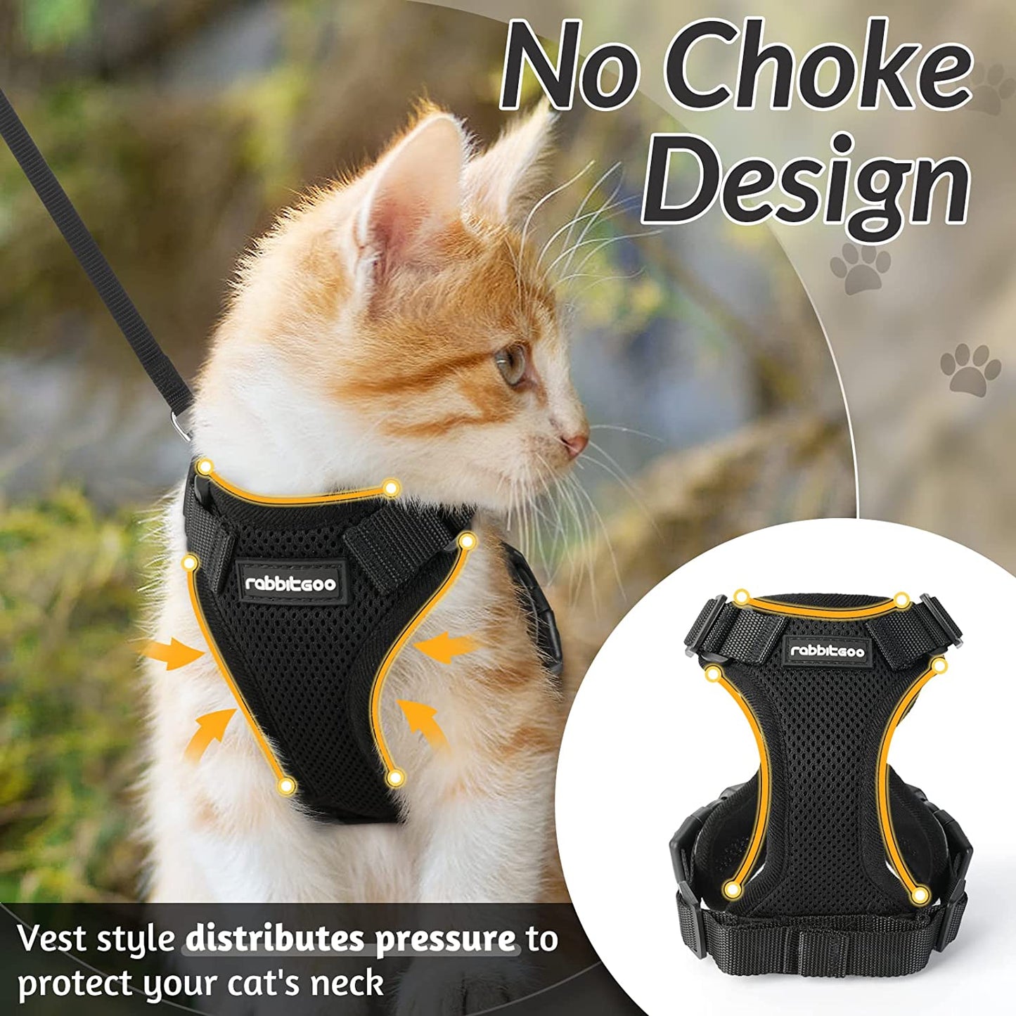 Cat Harness and Leash for Walking, Escape Proof Soft Adjustable Vest Harnesses for Small Medium Cats, Easy Control Breathable Reflective Strips Jacket, XS, Black