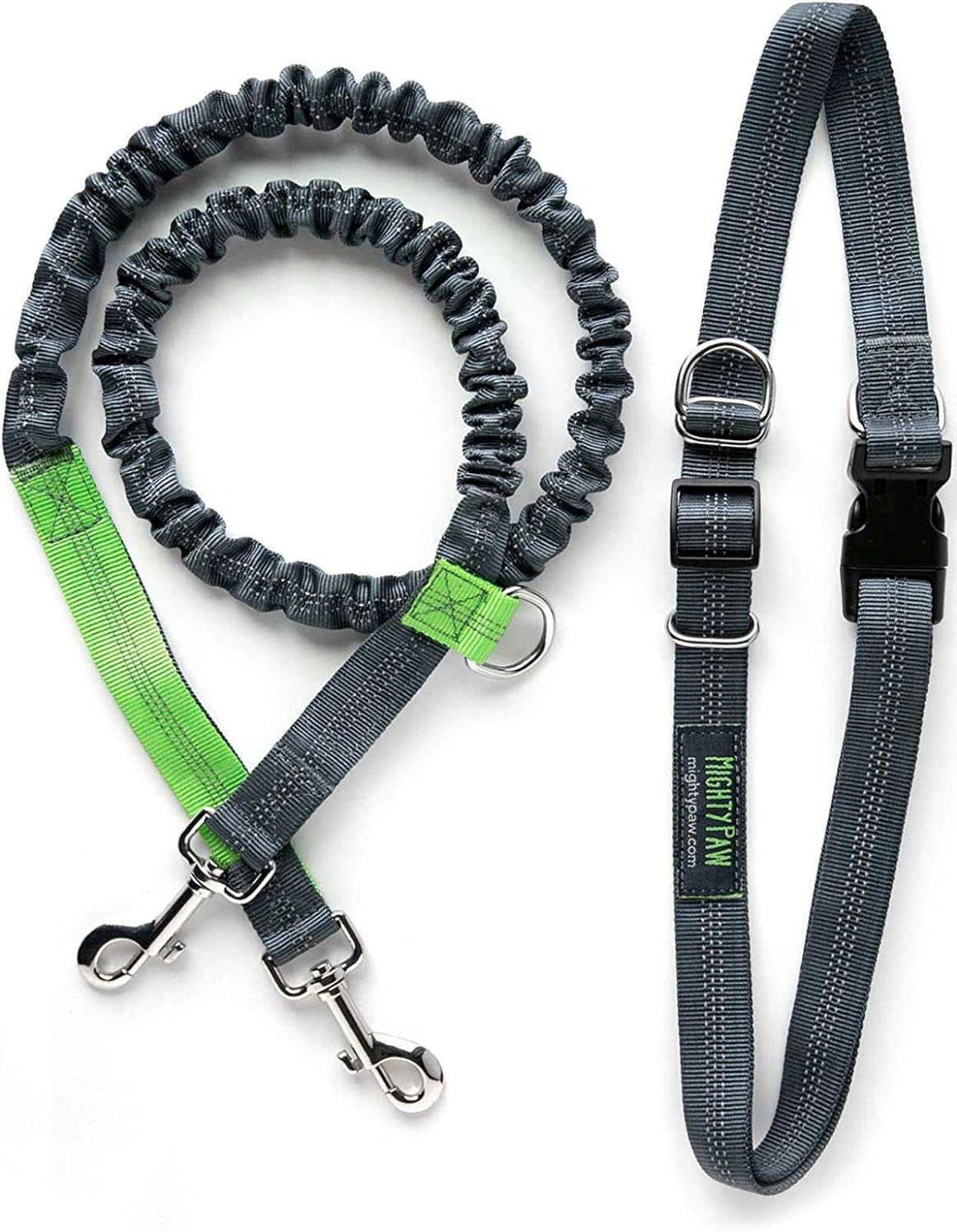 Hands Free Dog Leash | Bungee Waist Leash for Dog Walking. Pet Running Hands Free Tether for Large, Medium & Small Breeds. Pet Waist Belt (36" - 48") up to 150 Lbs - Gray