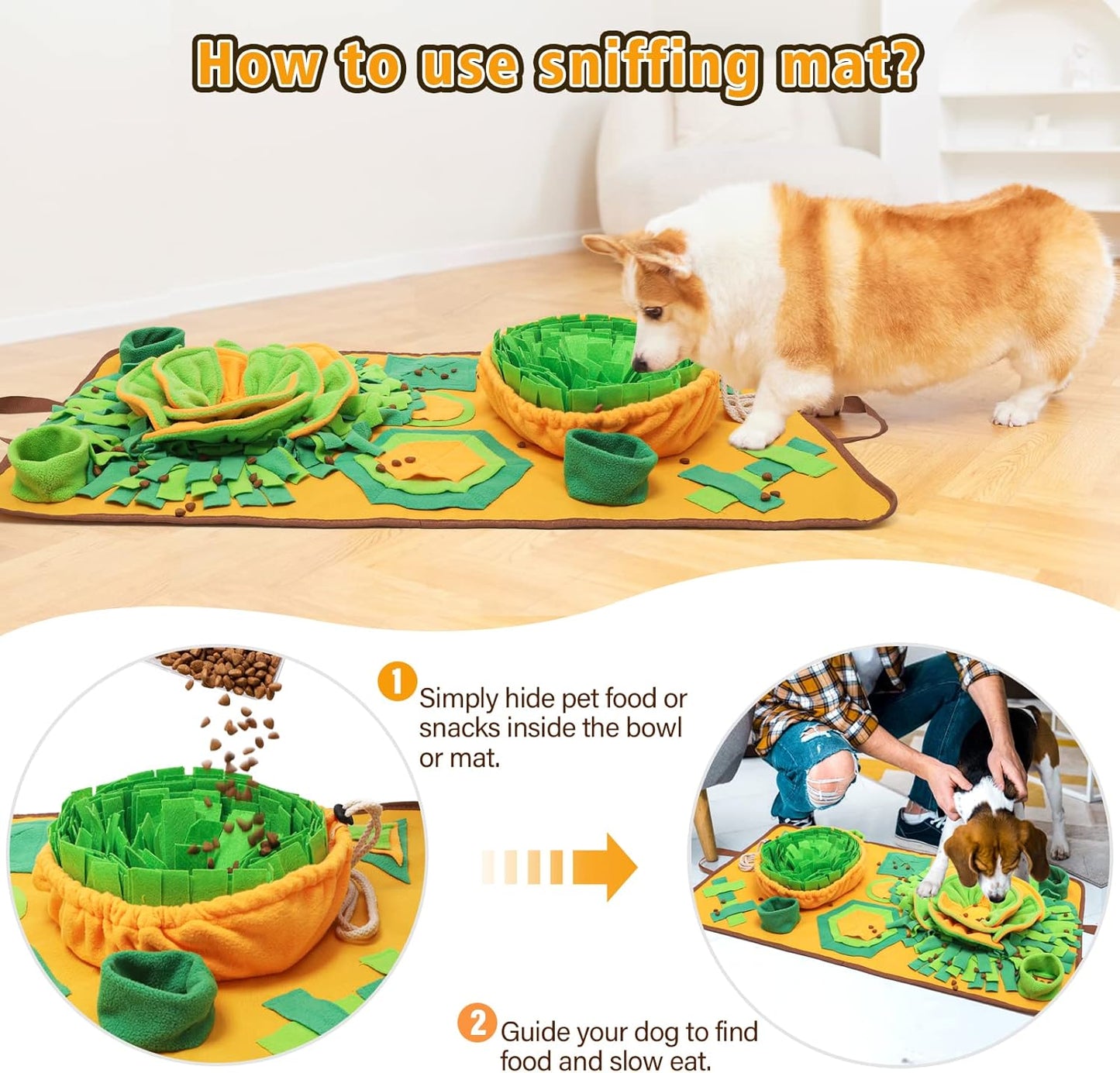 Large Snuffle Mat,  34'' X 19'' Snuffle Mat for Dogs, Dog Puzzle Mat with Sounds for Interaction Dog Foraging and Sniffing Feeding, Encourage Natural Foraging Skills and Stress Release