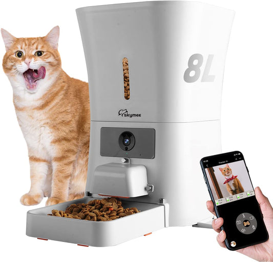 8L Smart Automatic Pet Feeder Food Dispenser for Cats & Dogs - 1080P Full HD Pet Camera Treat Dispenser with Night Vision and 2-Way Audio, Wi-Fi Enabled App for Iphone and Android