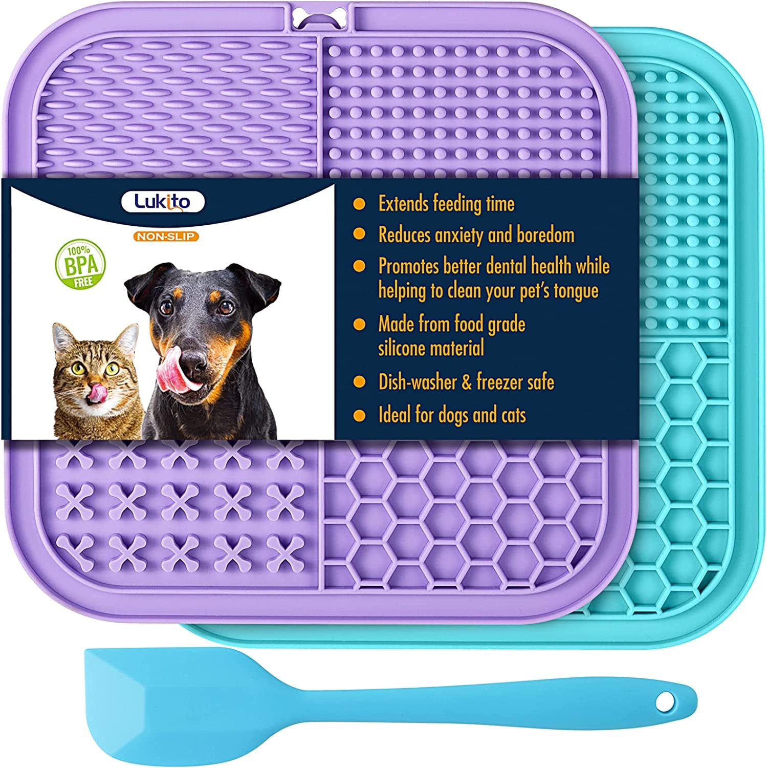 Lick Mat for Dogs & Cats 2 Pack with Suction Cups, Dog Lick Mat for Anxiety Relief, Dog Toys to Keep Them Busy, Peanut Butter Licking Pad for Boredom Reducer, Perfect for Bathing Grooming