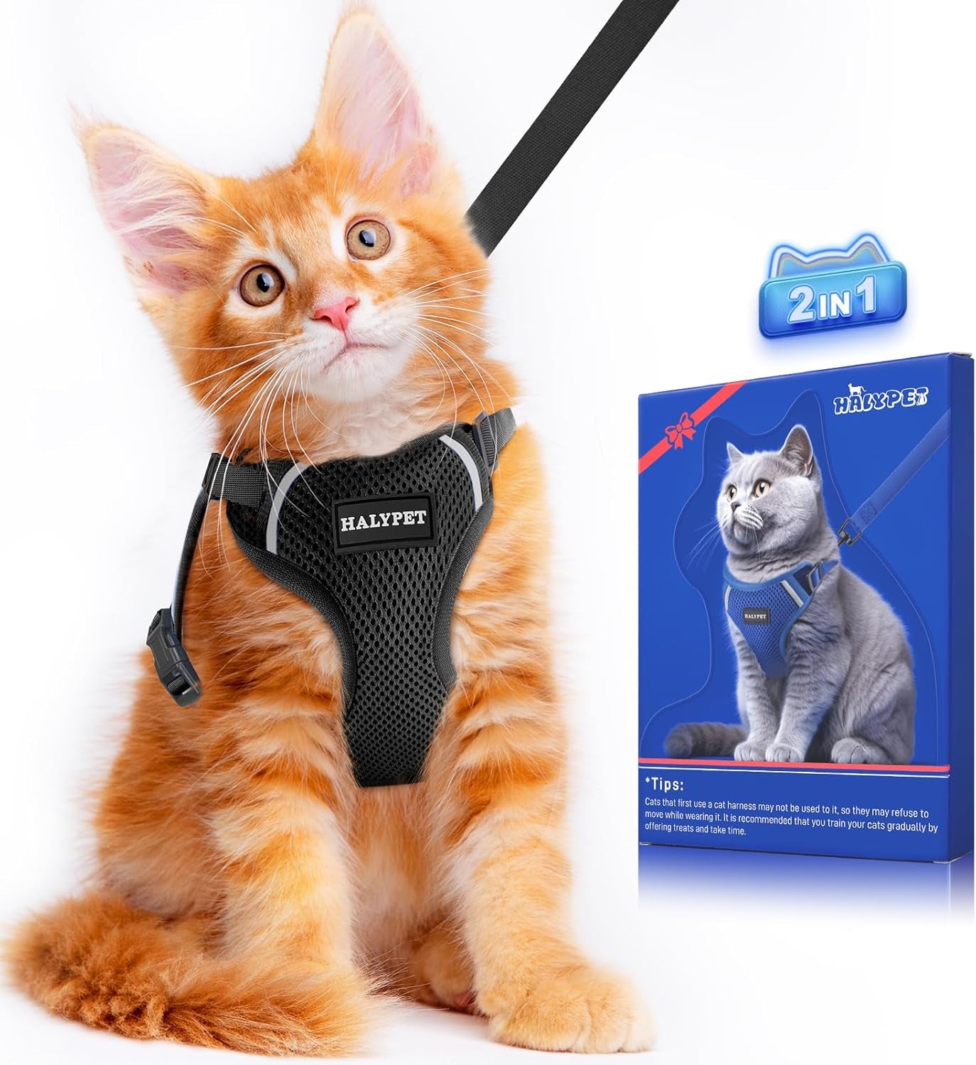 Cat Harness and Leash Set [ MAX Safety 3Rd Gen ] Escape Proof Cat Harness Soft Adjustable Cat Leash Breathable Comfortable Vest Easy to Wear Kitten Harness for Outdoor Walking, S Black