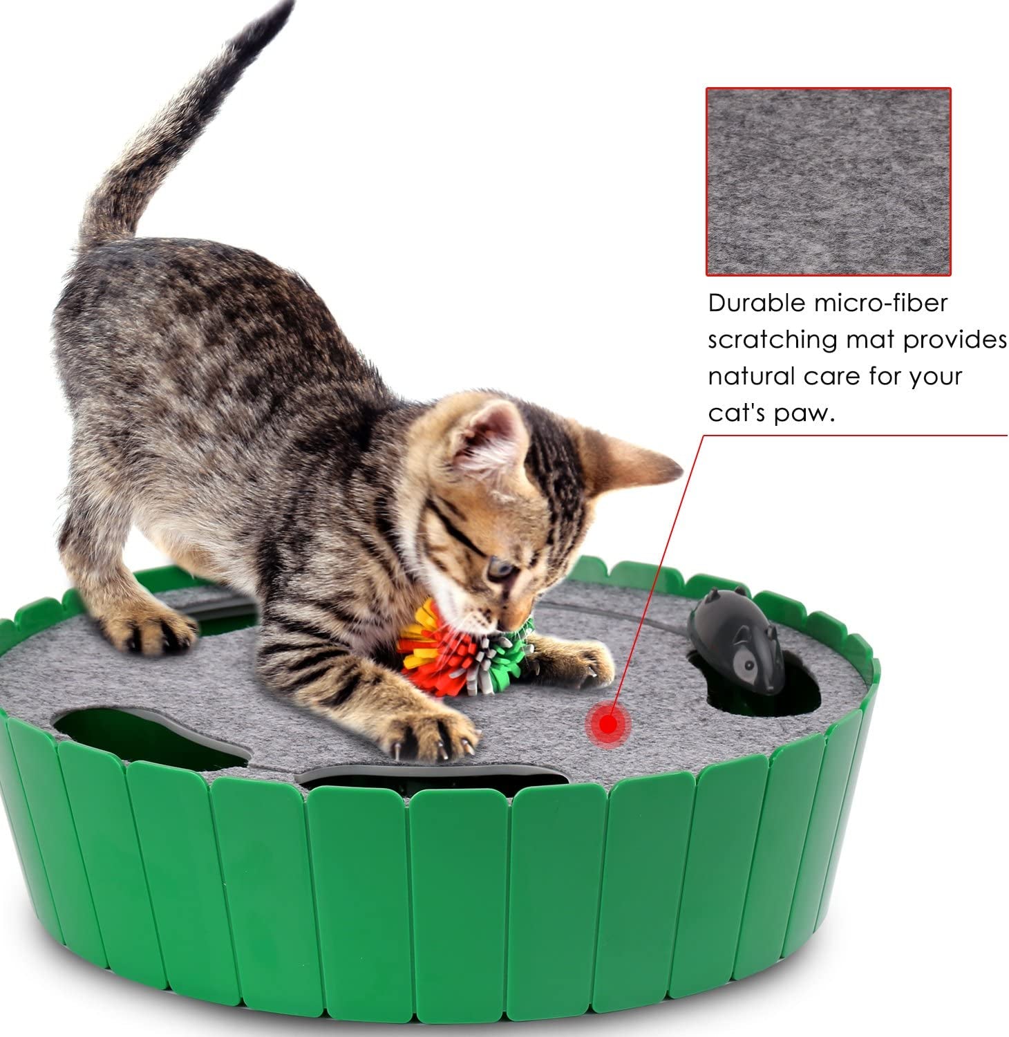 Interactive Cat Toy with Running Mouse, Electronic Motion Cat Toy Automatic Teaser for Indoor Cats, Pop and Play Hide Seek Cat Toy Hunting Mouse for Pet Cat Kitten Play Fun Exercise, Green