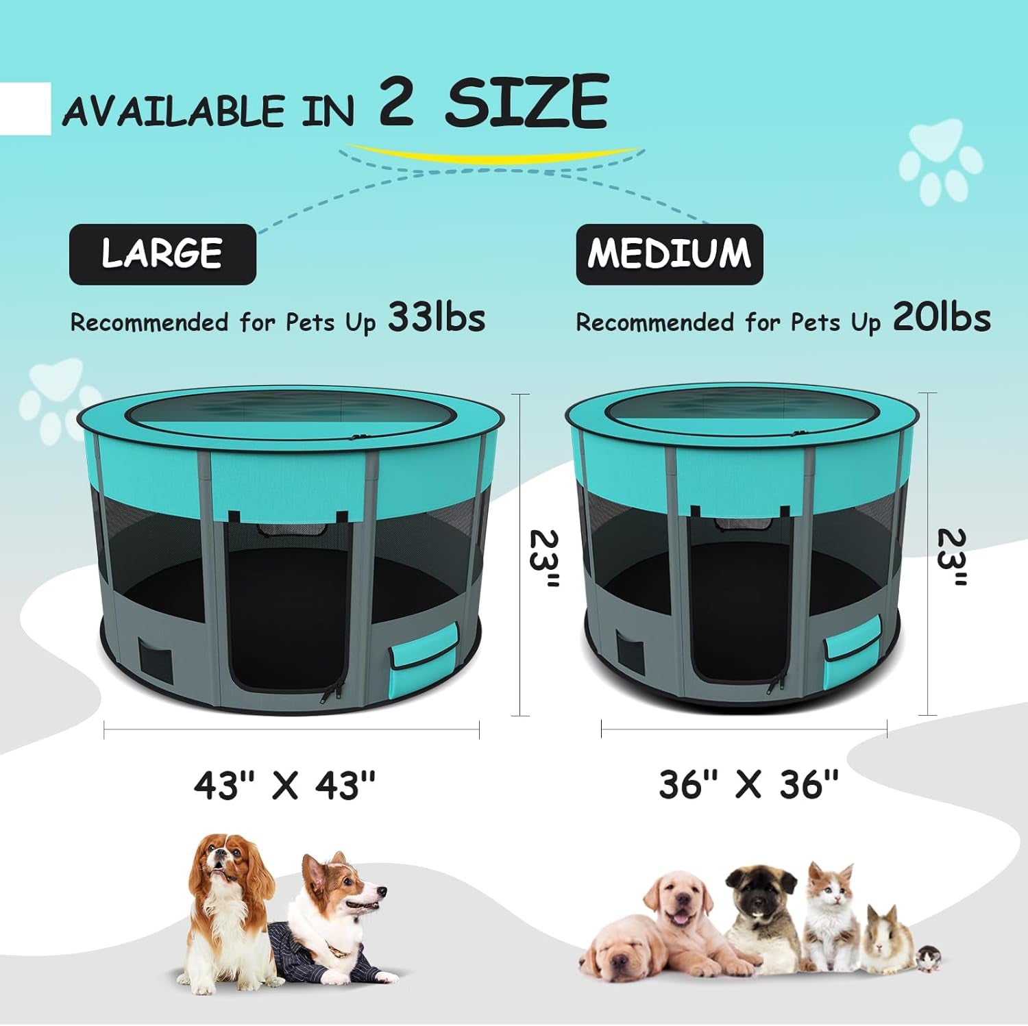 Portable Dog Pen, Upgraded Pet Playpen, Foldable Cat Playpen for Dogs, Cats, Rabbits and Small Animals, Great for Indoor Outdoor Travel 43" Large