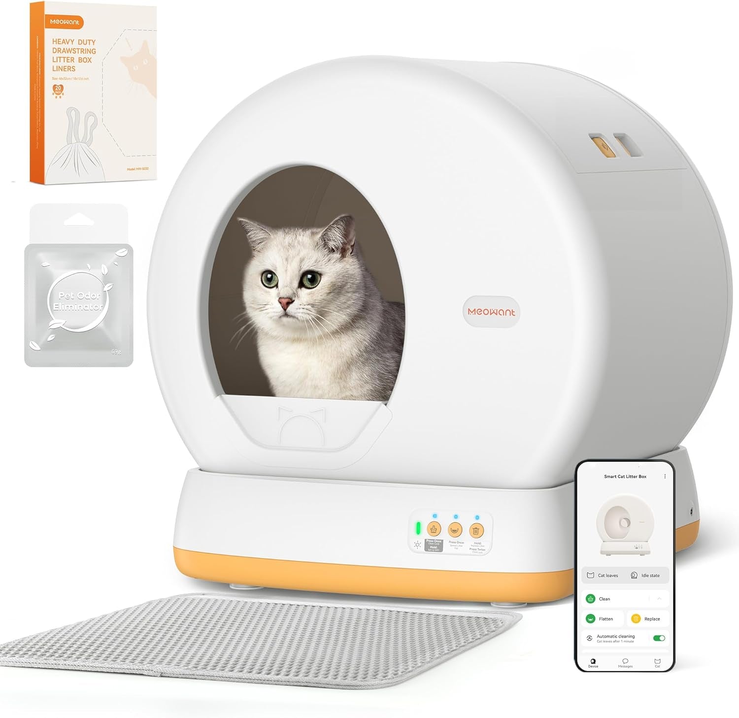 Self-Cleaning Cat Litter Box, Integrated Safety Protection Automatic Cat Litter Box for Multi Cats, Extra Large/Odor Isolation/App Control Cat Litter Box, Confirm Seller Is【-Direct】