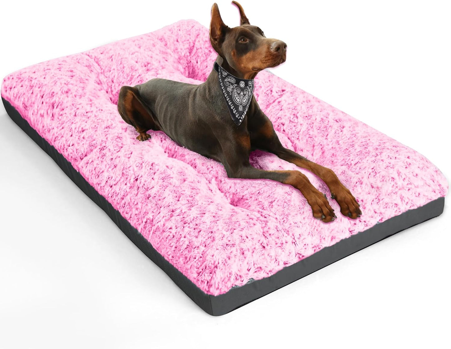 Deluxe Washable Dog Bed for Large Dogs Dog Crate Mat 36 Inch Comfy Fluffy Kennel Pad Anti-Slip for Dogs up to 60 Lbs, 36" X 23", Grey