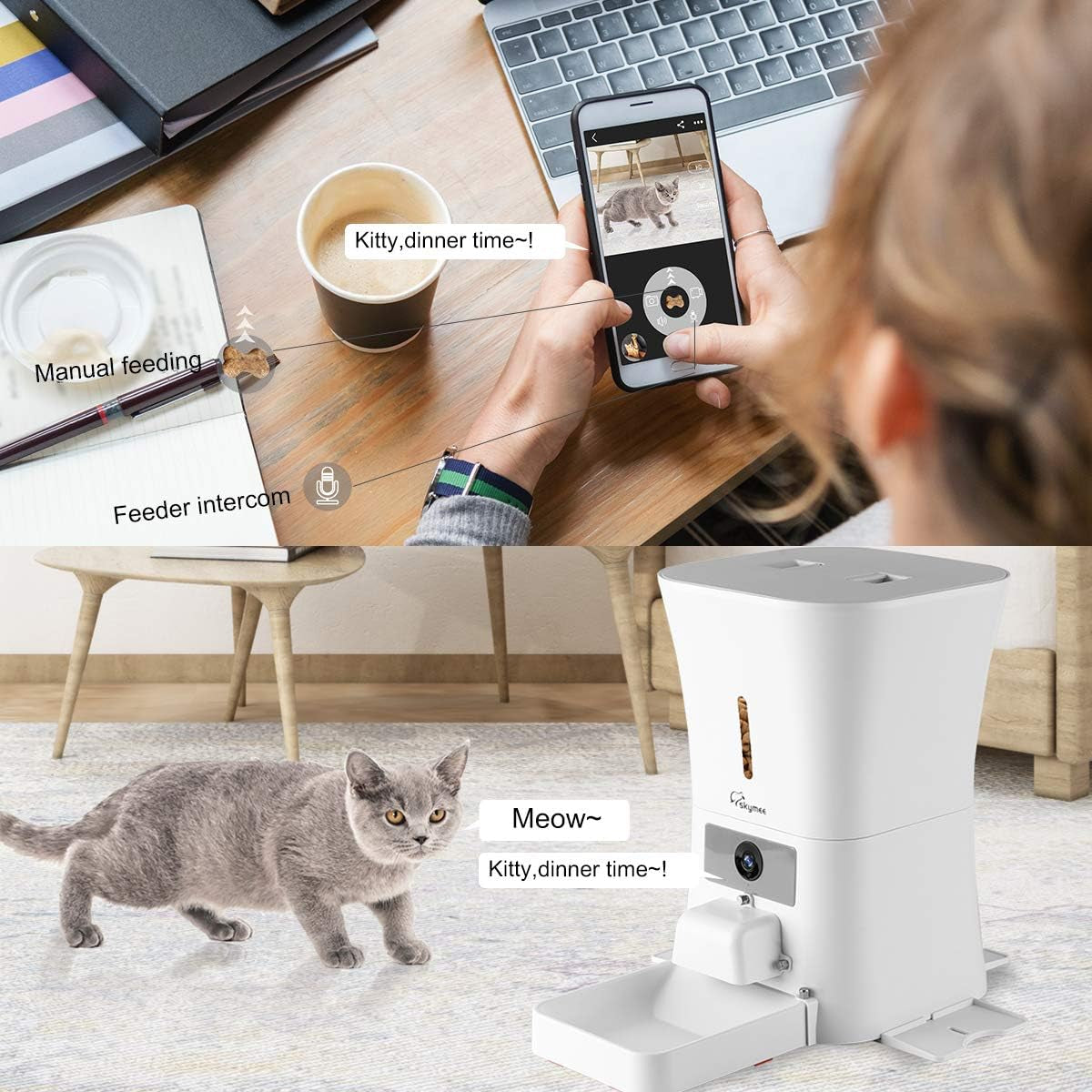 8L Smart Automatic Pet Feeder Food Dispenser for Cats & Dogs - 1080P Full HD Pet Camera Treat Dispenser with Night Vision and 2-Way Audio, Wi-Fi Enabled App for Iphone and Android