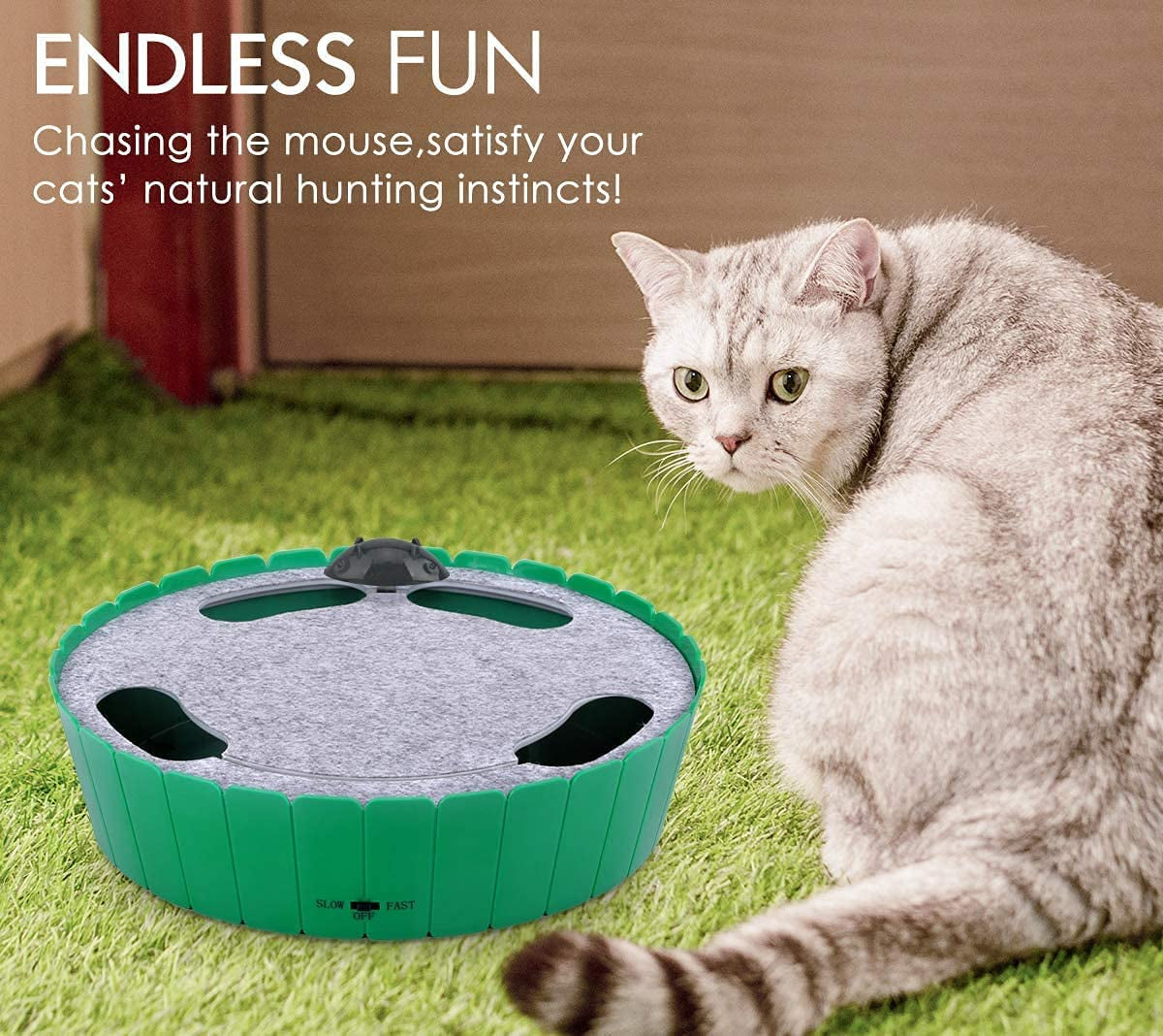 Interactive Cat Toy with Running Mouse, Electronic Motion Cat Toy Automatic Teaser for Indoor Cats, Pop and Play Hide Seek Cat Toy Hunting Mouse for Pet Cat Kitten Play Fun Exercise, Green