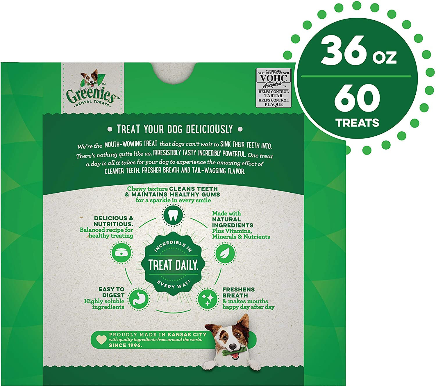 Adult Dog Treats Original PETITE Natural Dental Care, (60 Treats) 36Oz. Pack