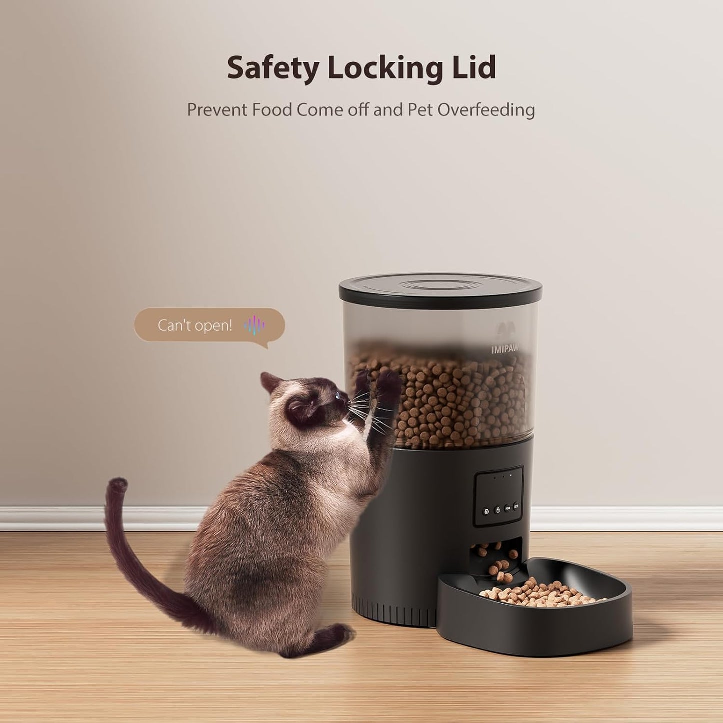 Automatic Cat Food Dispenser, Wifi Cat Feeder with APP Control for Pet Dry Food, Timed Pet Feeder Programmable, Dual Power Supply, Slow Feeder for Cats & Small Pets, Black