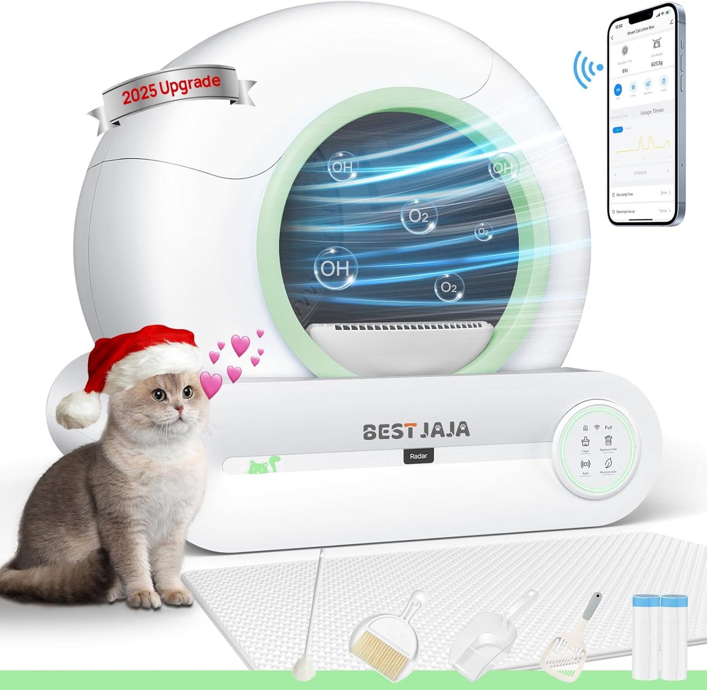 Self Cleaning Litter Box, 2025 Upgraded Automatic Cat Litter Box with Mat & Multiple Cleaning Tools, 68L+9L Large Capacity Litter Box Robot, Suitable for Multiple Cats, APP Control (Blue)