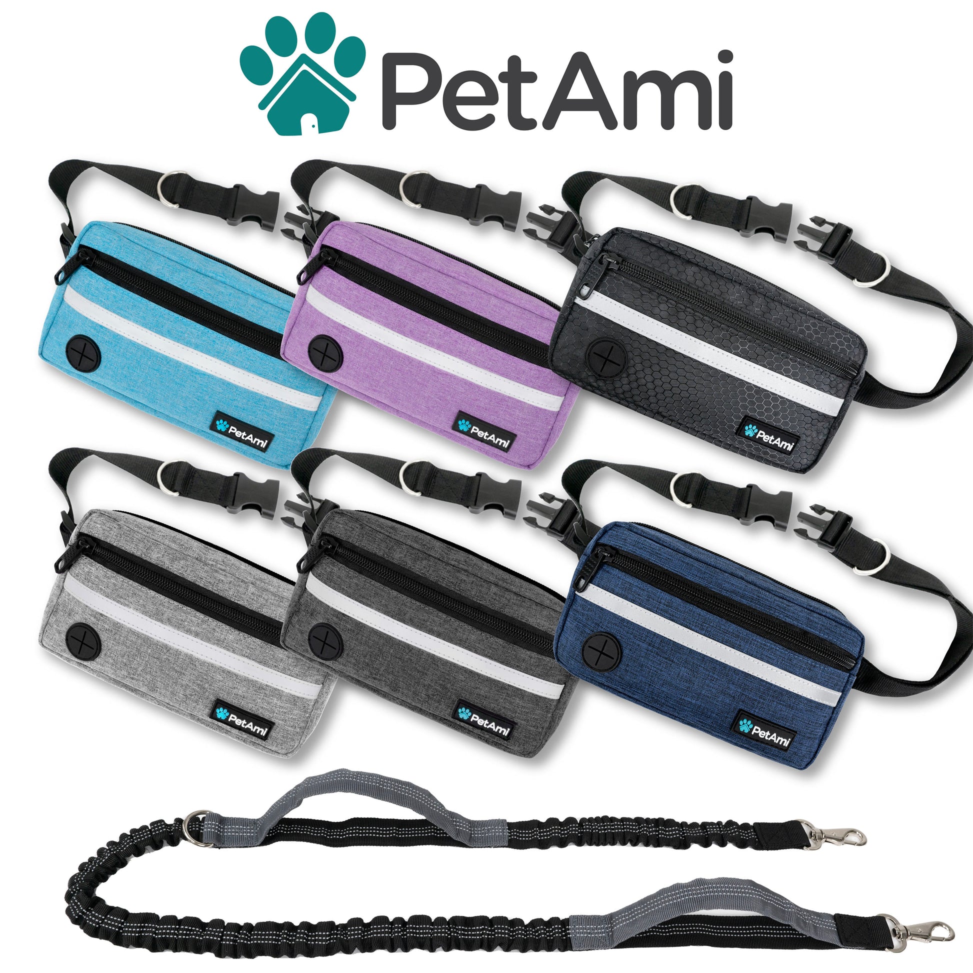 Dog Leash Belt Hands Free Running Jogging Walking Waist Pouch with Bungee Leash