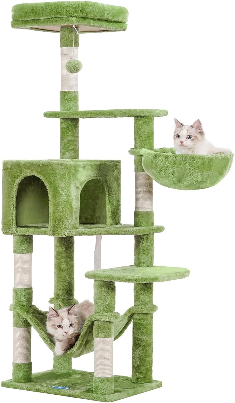 Cat Tree with Large Hammock, Multi-Level Cat Tower for Indoor Cats, Cat Condo with Sisal-Covered Scratching Posts and Top Perch, Light Gray MPJ050W