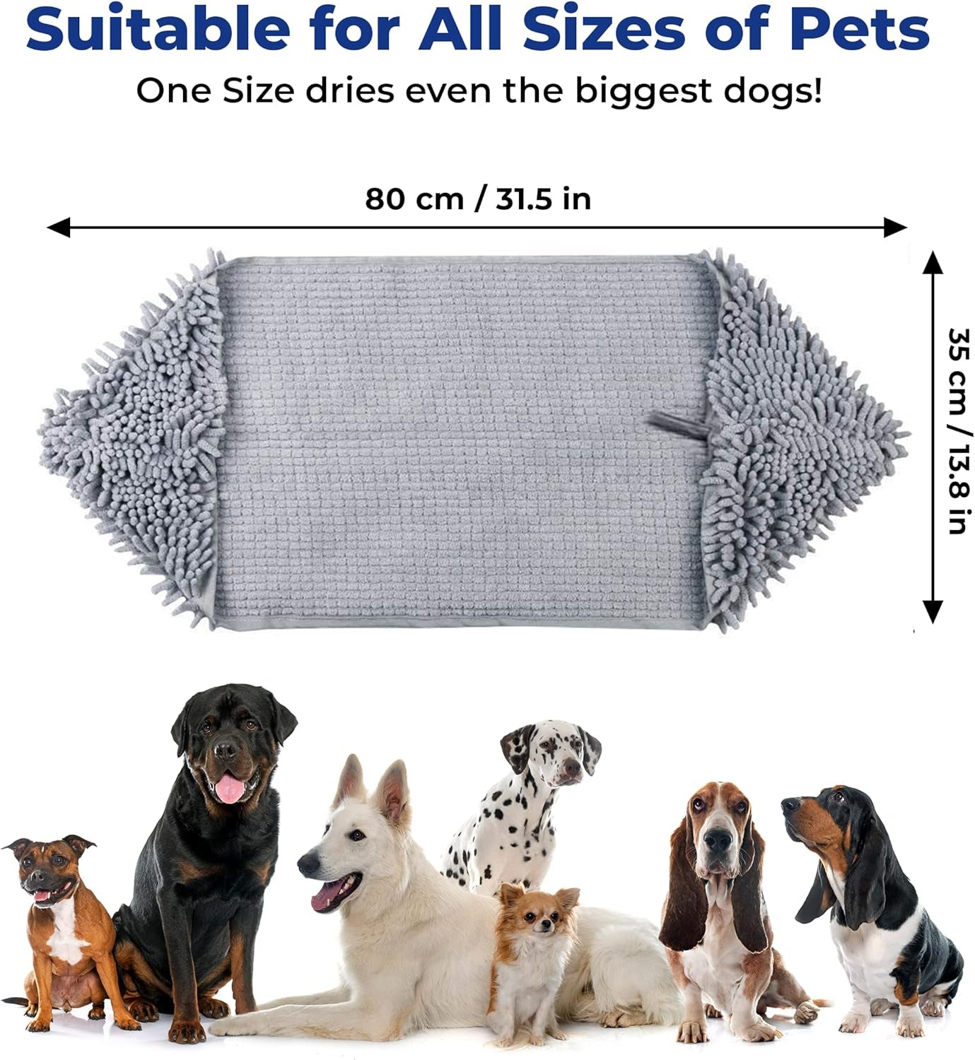 Original Doggy Dryer, Highly Absorbent Microfiber Washable Dog Shammy Quick Drying Towel Absorber - Extra Soft Plush Wrap Chenille Bath Towels to Dry Soggy Large Pets & Small Puppy (Grey)