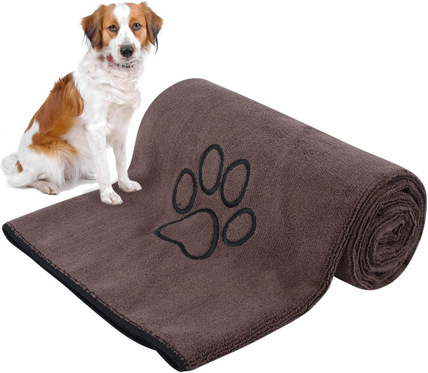 Microfiber Dog Towel Super Absorbent Pet Bath Towel Large Size for All Dogs and Cats with Embroidered Paw Print 30Inch X 50Inch Gray