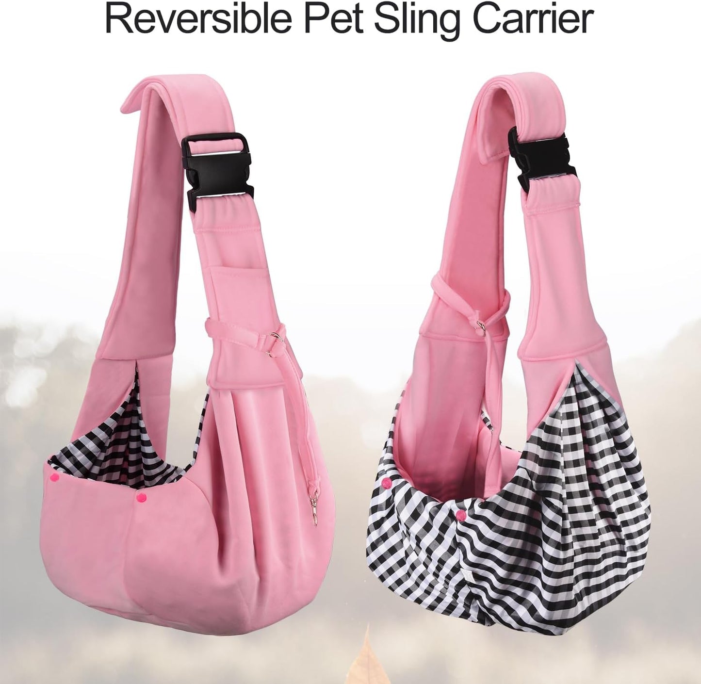 Reversible Dog Cat Sling Carrier, Small Dog Carrier, Adjustable Dog Sling, Hands Free Cross Body Carrier with Collar Hook for Dog/Cat/Bunny up to 11Lb/4.99Kg, Light Pink