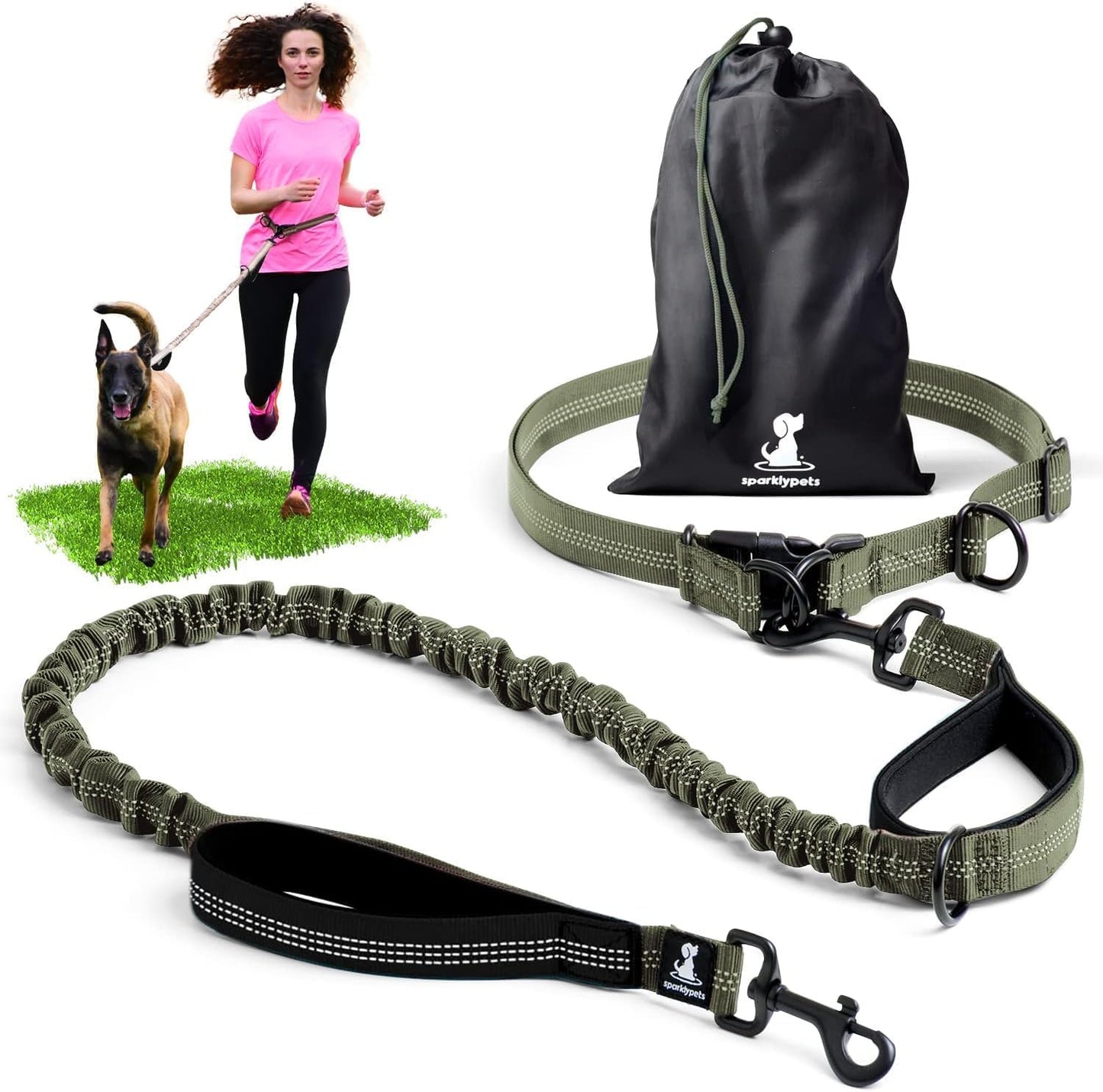 Hands-Free Dog Leash for Medium and Large Breeds – Professional Harness with Reflective Stitches for Training, Walking, Jogging and Running Your Pet (Gray, for 1 Dog)