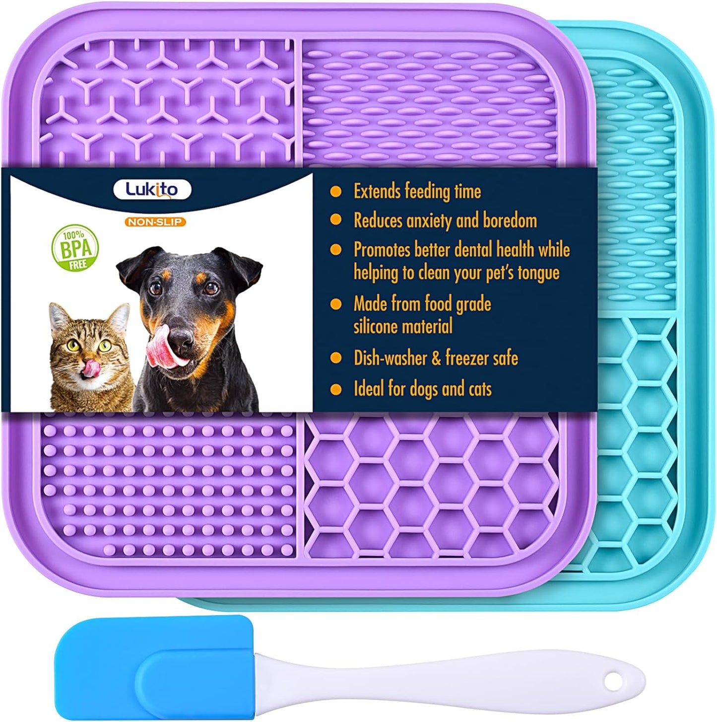 Lick Mat for Dogs & Cats 2 Pack with Suction Cups, Dog Lick Mat for Anxiety Relief, Dog Toys to Keep Them Busy, Peanut Butter Licking Pad for Boredom Reducer, Perfect for Bathing Grooming