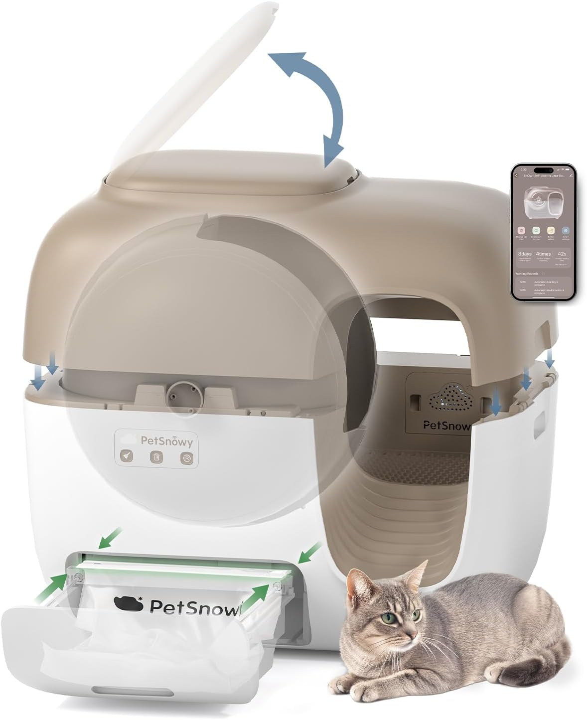 (Premium Version) Snow+ Self Cleaning Litter Boxes for Cats Zero Litter Tracking Waste Auto-Sealing Whisper Quiet Automatic Cat Litter Box Self Cleaning for 3.3-20 Lbs…