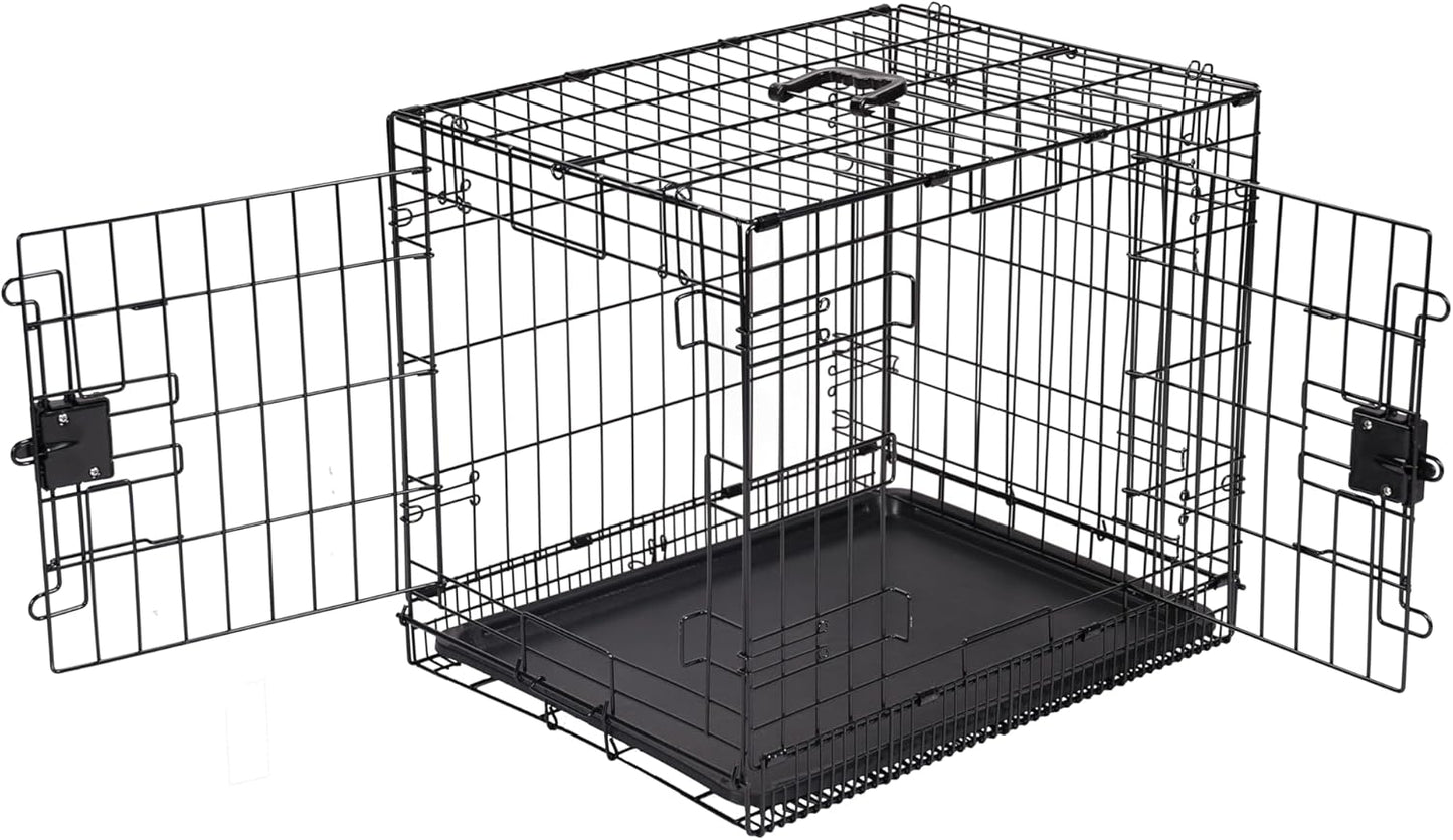 - Durable, Foldable Metal Wire Dog Crate with Tray, Double Door, 36 X 23 X 25 Inches, Black