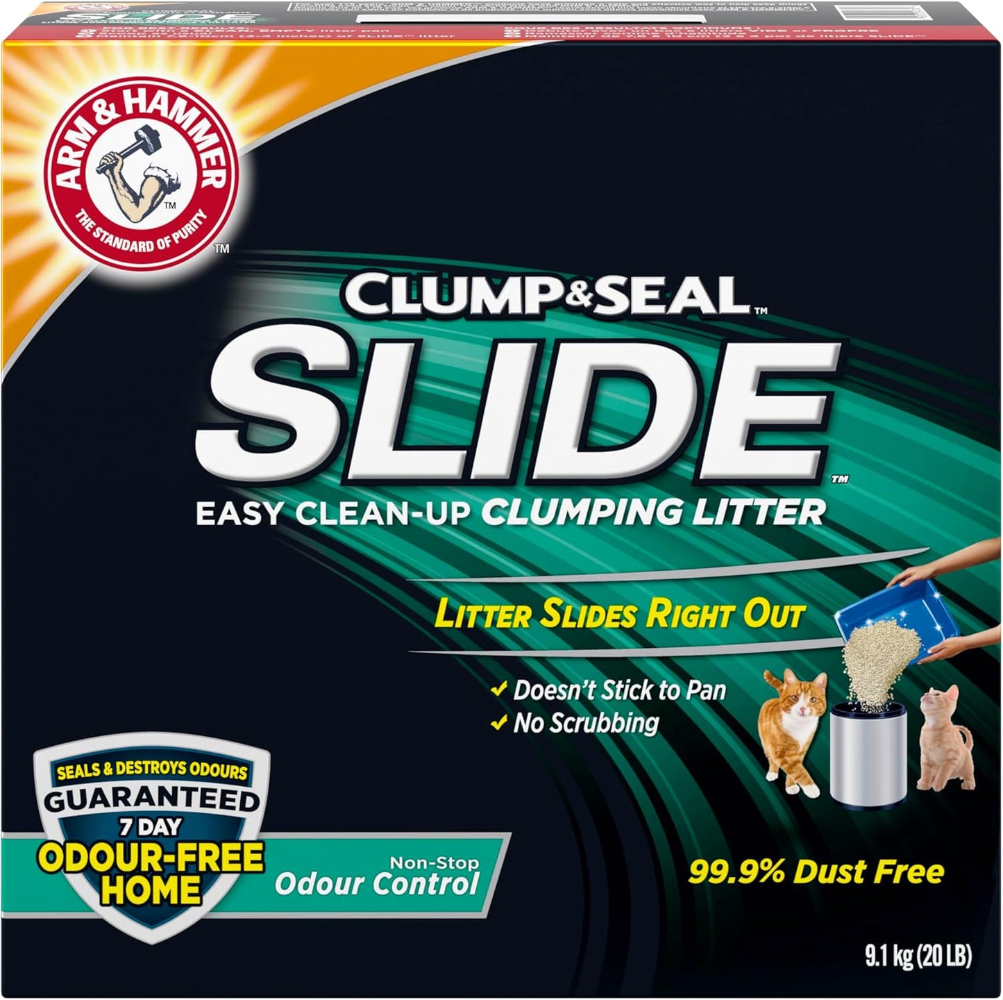 Clump & Seal Slide Clay Cat Litter, 6.4Kg, Odour Control, Dust Free, Clumping Litter