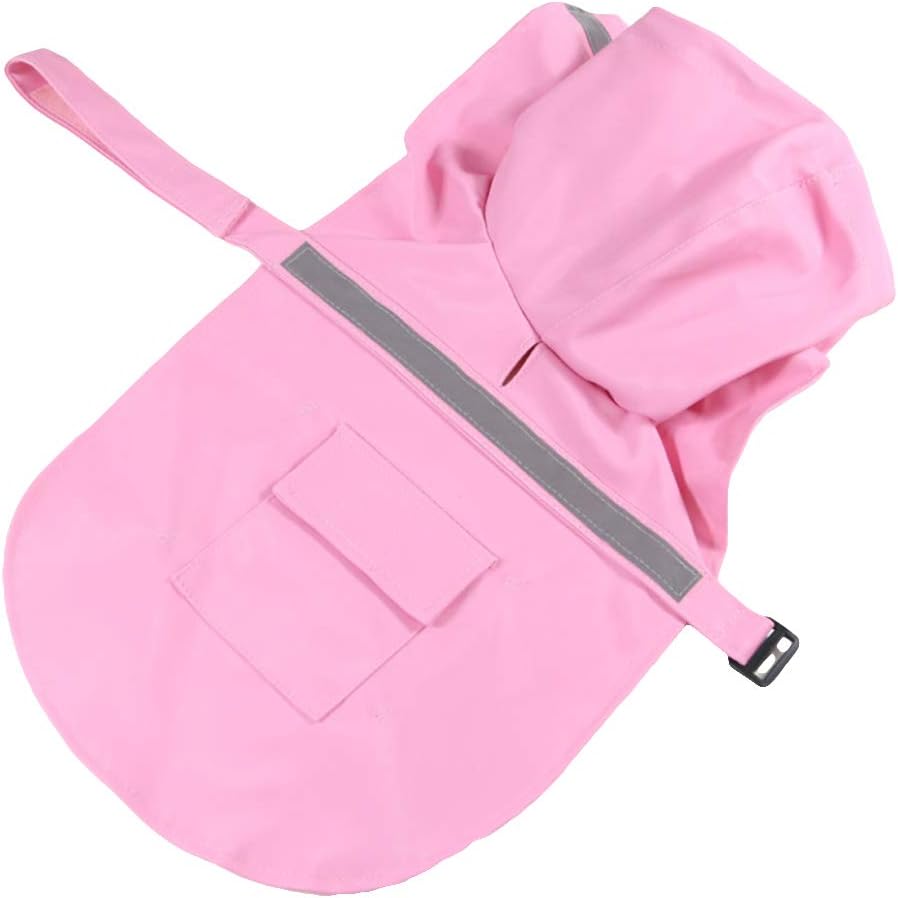 Large Dog Raincoat Adjustable Pet Water Proof Clothes Lightweight Rain Jacket Poncho Hoodies with Strip Reflective (XL, Pink)