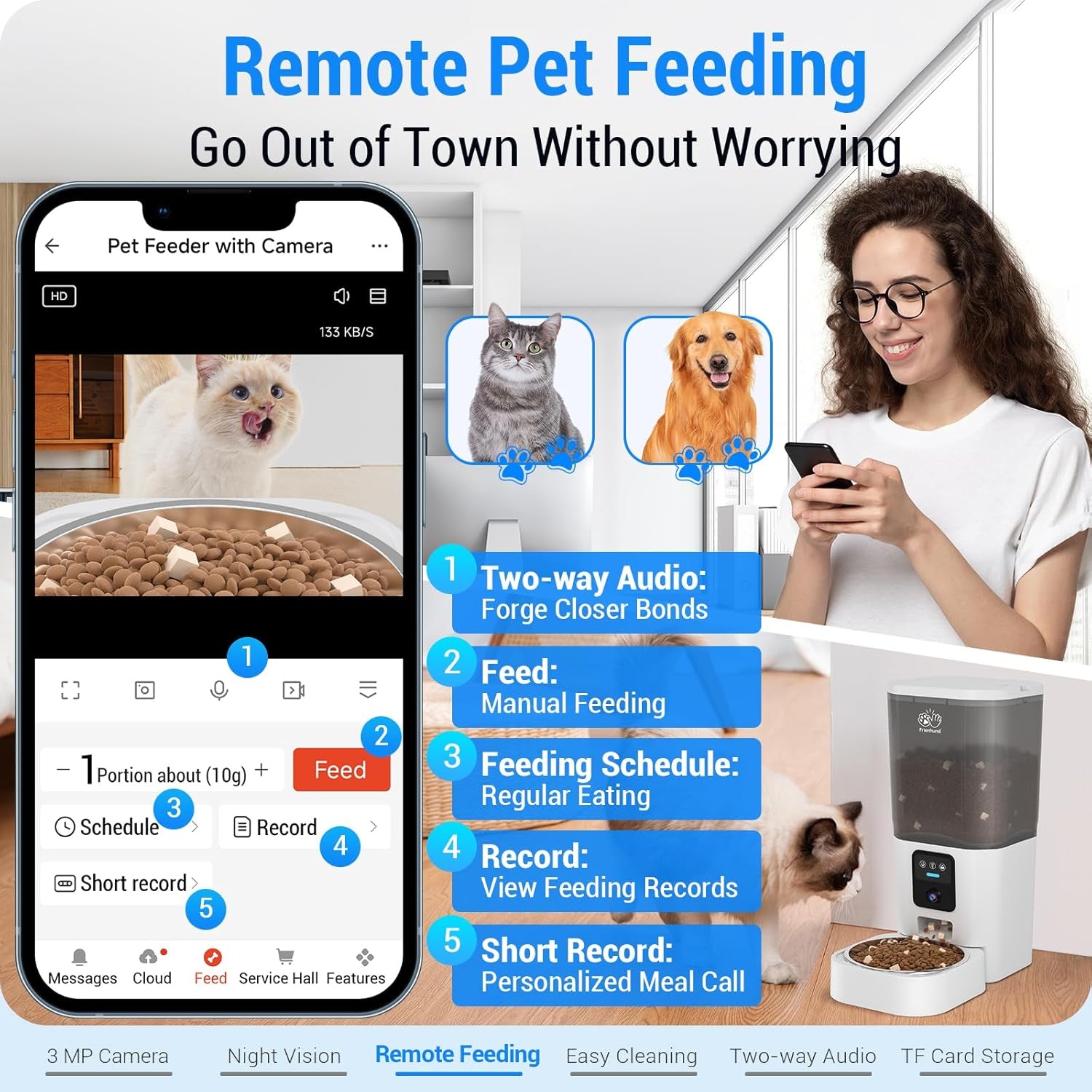 Automatic Cat Feeder with 2K Camera: 5G Wifi Automatic Dog Feeder with Night Vision,Cat Food Dispenser with 7L Large Food Storage Container for Multiple Pet,Detachable for Easy Clean -29 Cup