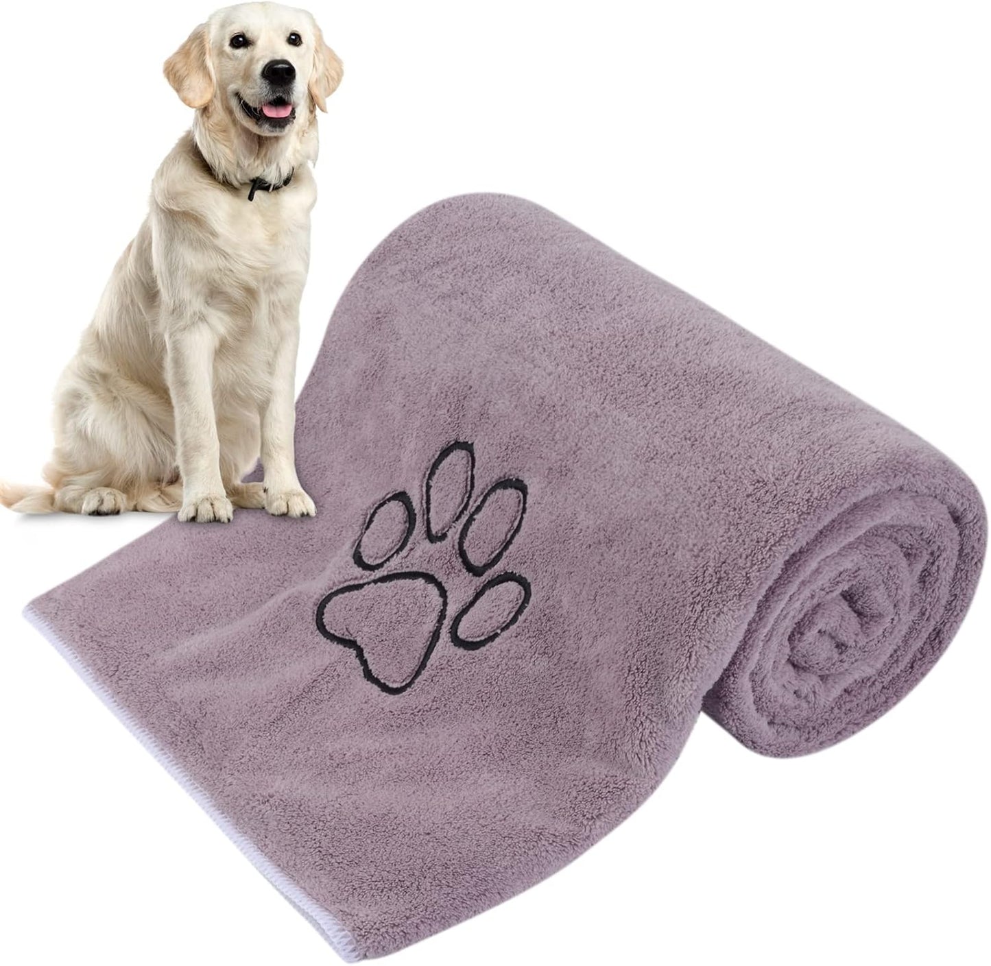 Microfiber Dog Towel Super Absorbent Pet Bath Towel Large Size for All Dogs and Cats with Embroidered Paw Print 30Inch X 50Inch Gray