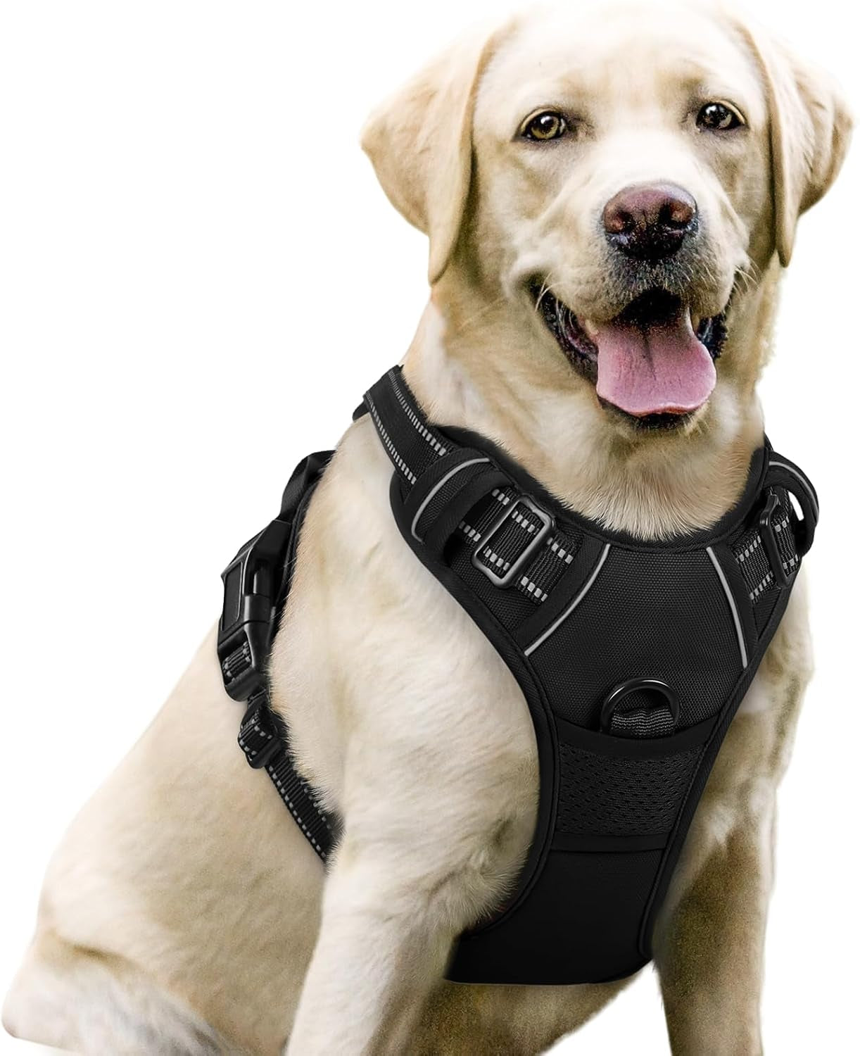 Dog Harness, No-Pull Pet Harness with 2 Leash Clips, Adjustable Soft Padded Vest, Reflective No-Choke Pet Oxford Vest with Easy Control Handle for Large Dogs, Black, L