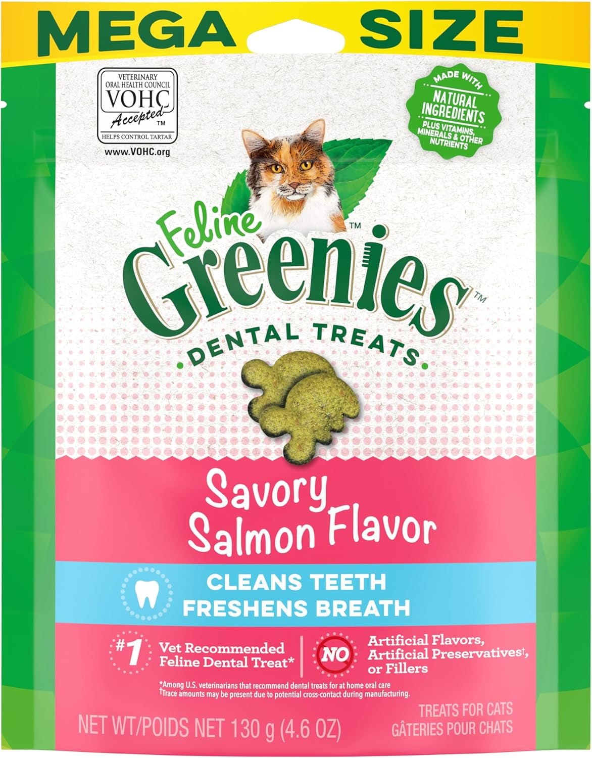 FELINE  Adult Cat Treats Natural Dental Care, Savory Salmon Flavour, 9.75Oz. Tub