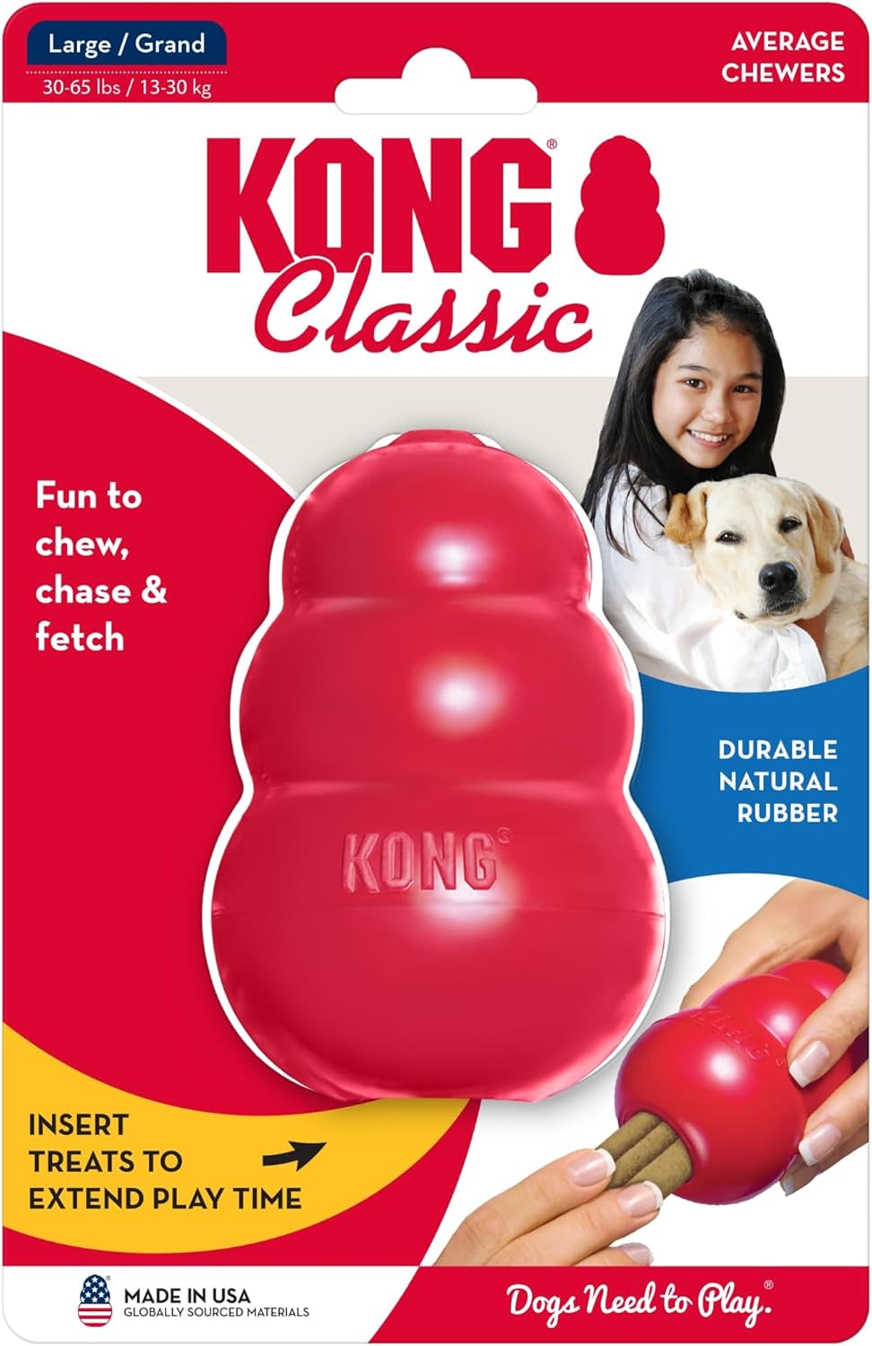 Classic Dog Toy, Durable Natural Rubber- Fun to Chew, Chase & Fetch- for Large Dogs