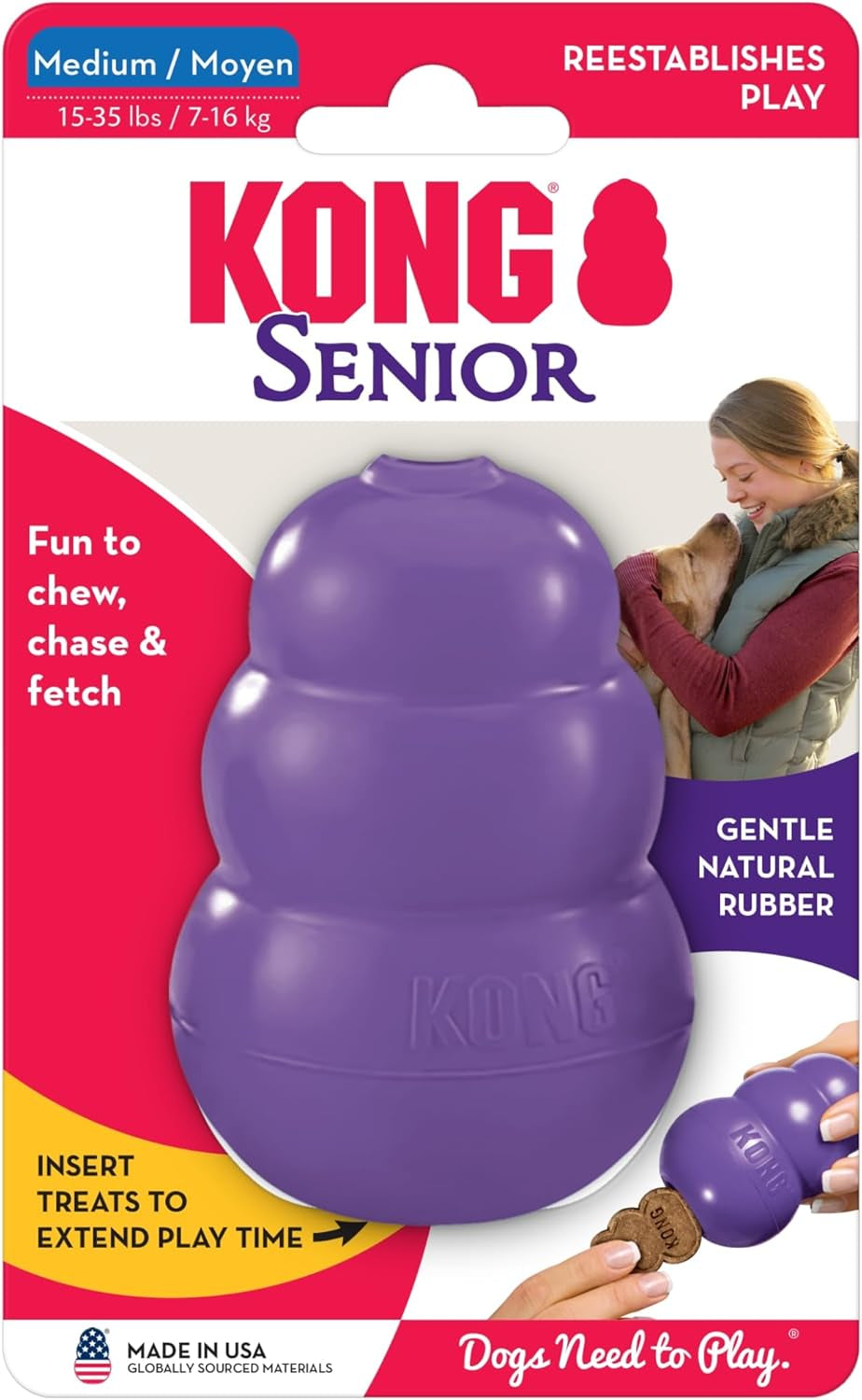 Senior Dog Toy Gentle Natural Rubber -Fun to Chew, Chase & Fetch- for Medium Dogs