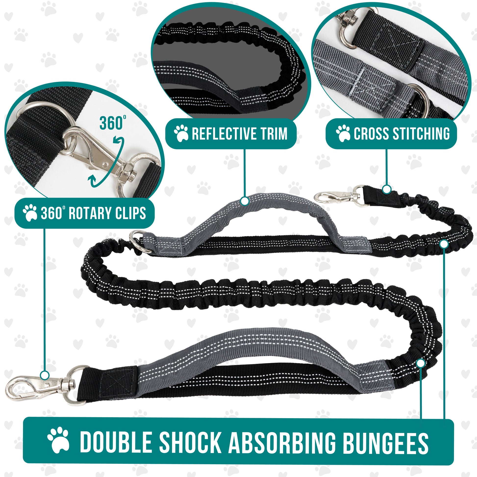 Dog Leash Belt Hands Free Running Jogging Walking Waist Pouch with Bungee Leash