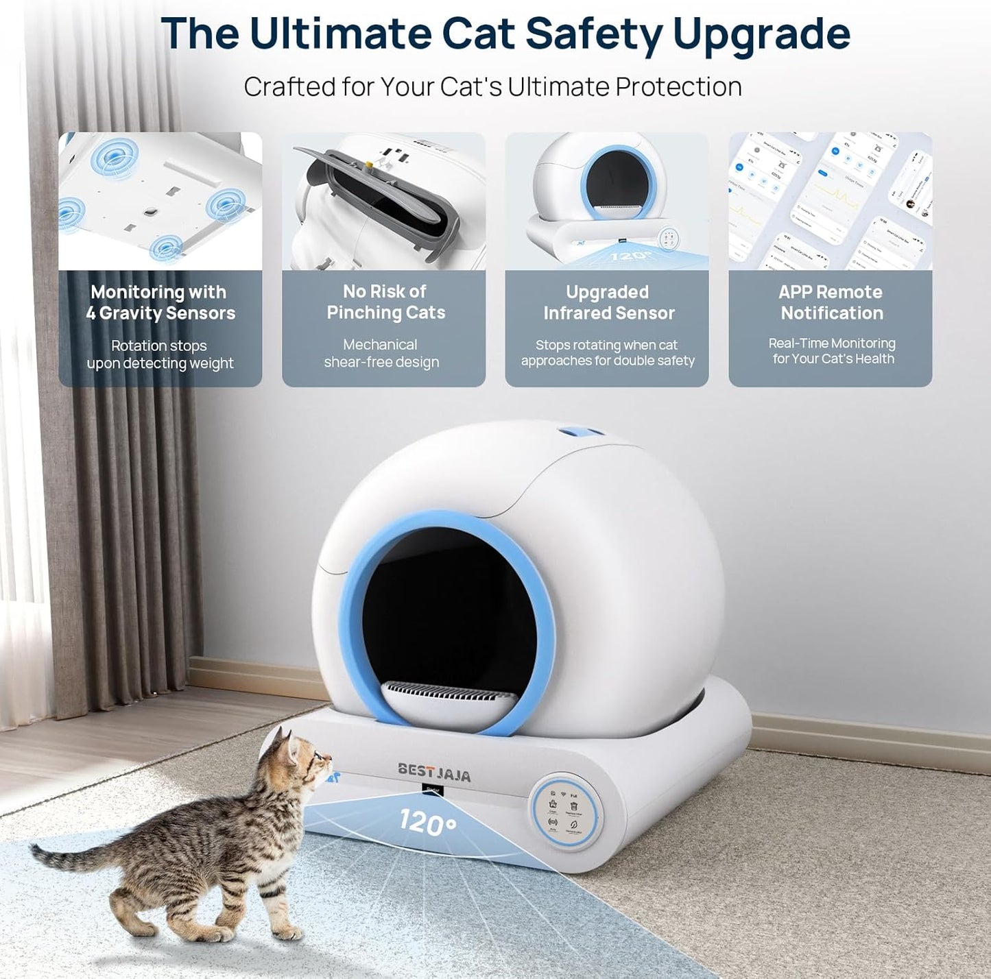 Self Cleaning Litter Box, 2025 Upgraded Automatic Cat Litter Box with Mat & Multiple Cleaning Tools, 68L+9L Large Capacity Litter Box Robot, Suitable for Multiple Cats, APP Control (Blue)