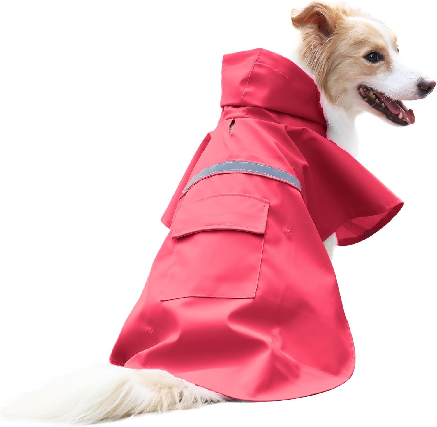 Large Dog Raincoat Adjustable Pet Water Proof Clothes Lightweight Rain Jacket Poncho Hoodies with Strip Reflective (XL, Pink)