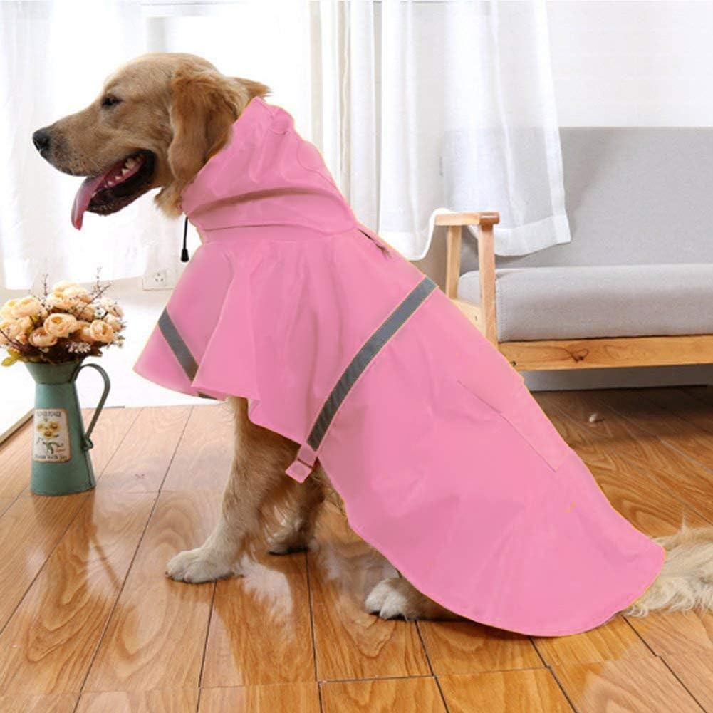 Large Dog Raincoat Adjustable Pet Water Proof Clothes Lightweight Rain Jacket Poncho Hoodies with Strip Reflective (XL, Pink)