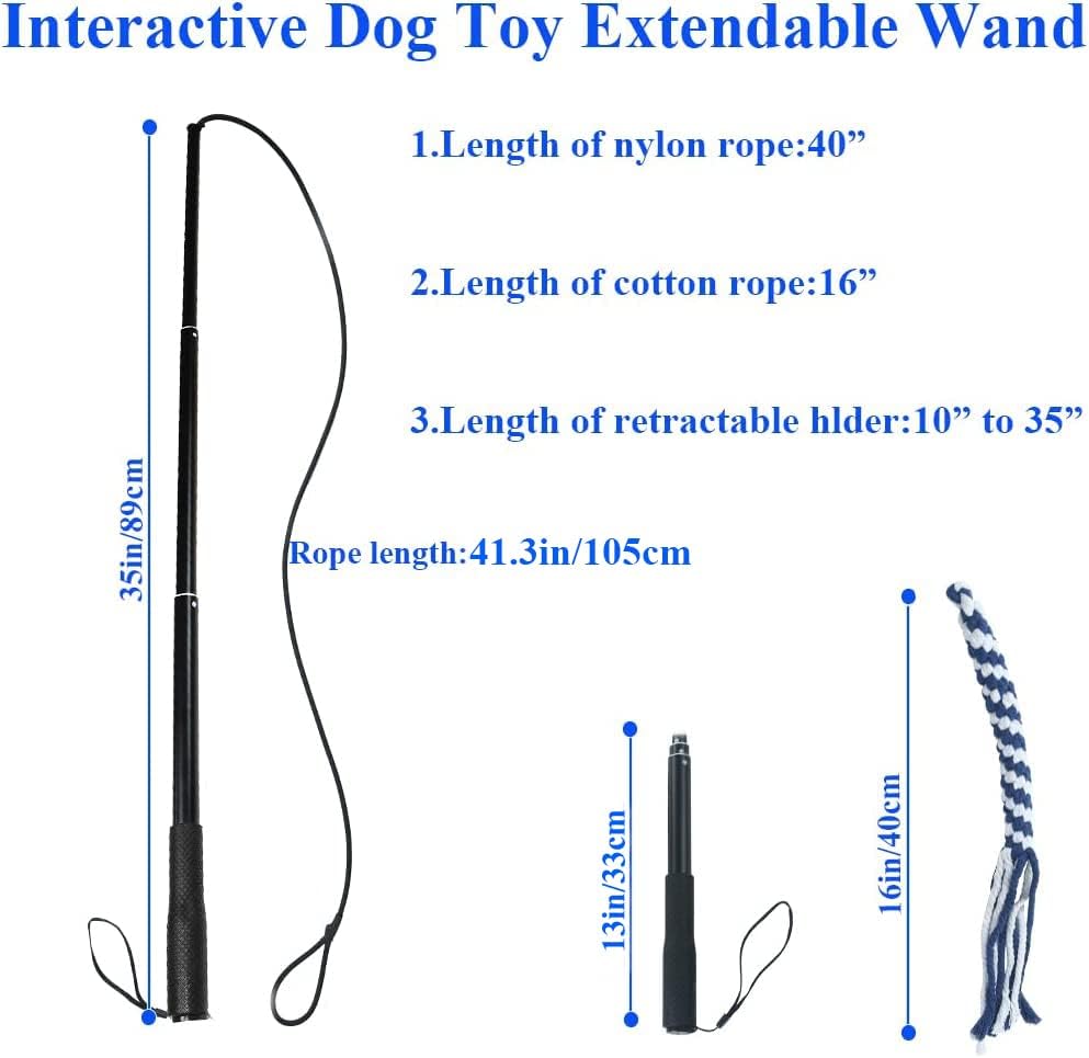 Flirt Pole for Dogs Interactive Dog Toys for Large Medium Small Dogs Chase and Tug Extendable Flirt Pole with 1Pcs Cotton Lure Rope Toy for Dog Outdoor Entertainment, Train and Exercise