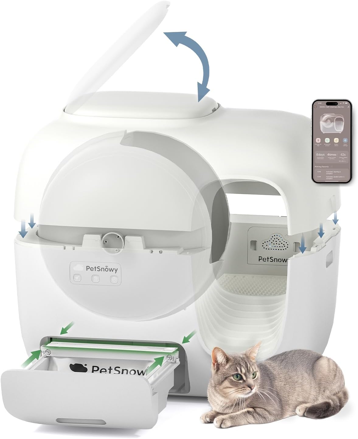 (Premium Version) Snow+ Self Cleaning Litter Boxes for Cats Zero Litter Tracking Waste Auto-Sealing Whisper Quiet Automatic Cat Litter Box Self Cleaning for 3.3-20 Lbs…