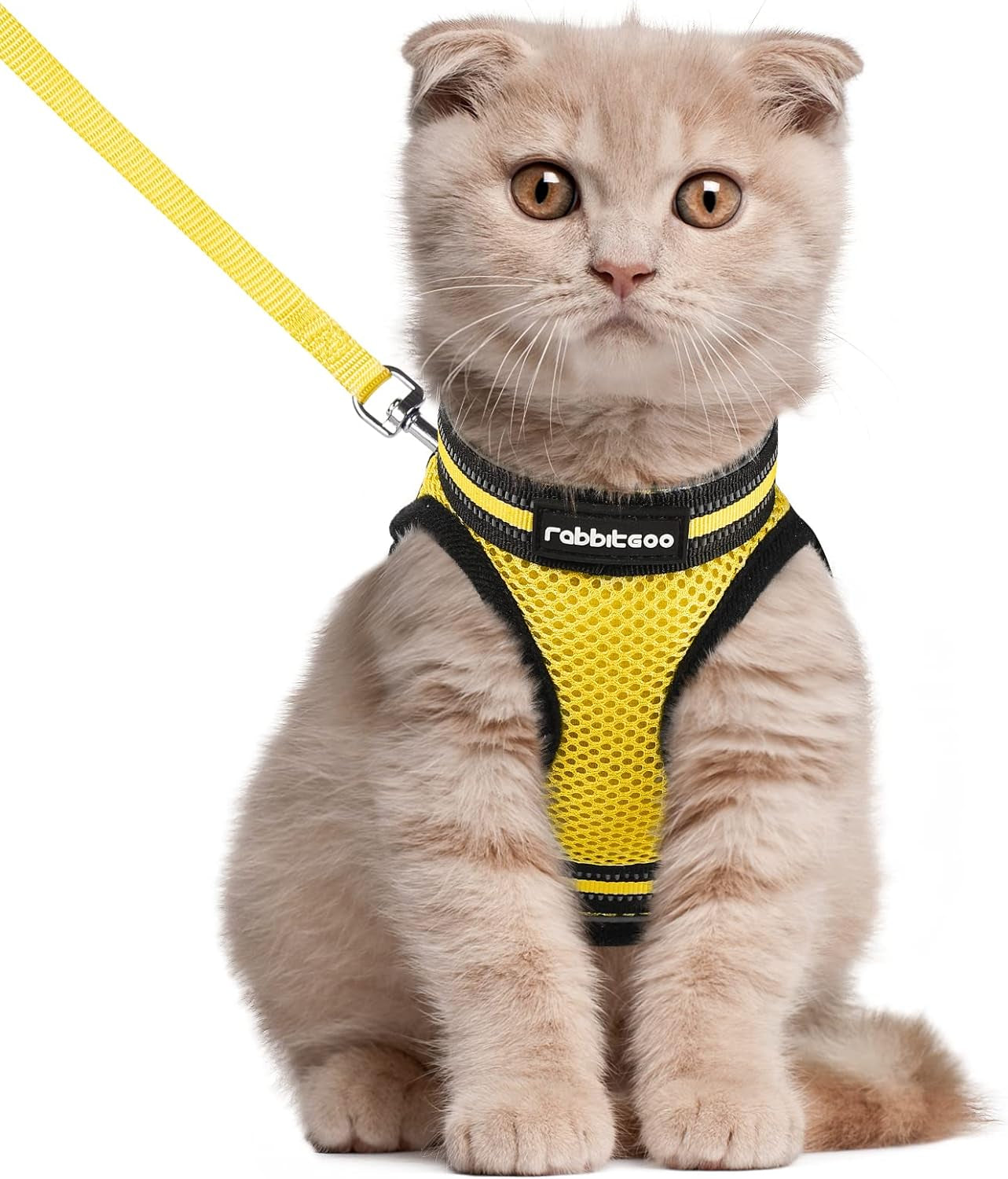 Cat Harness and Leash Set for Walking Escape Proof, Adjustable Soft Kittens Vest with Reflective Strip for Cats, Comfortable Outdoor Vest, Black, Small