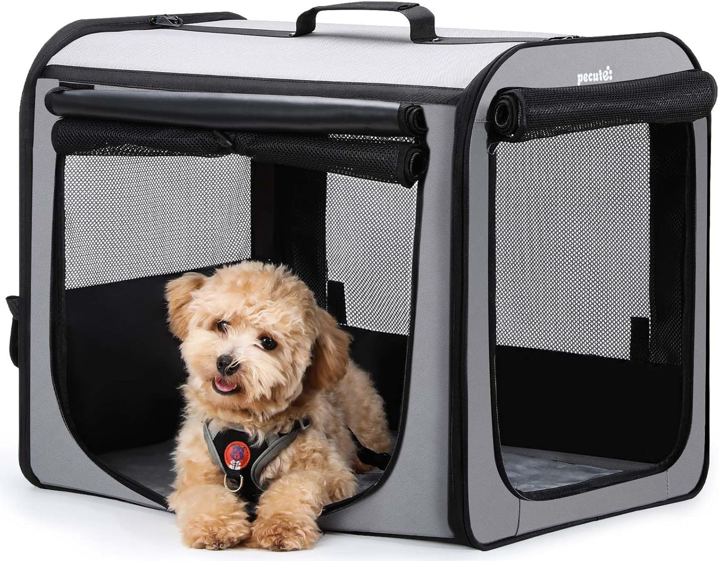 Dog Crate Foldable, Dog Car Seat, 61×45×52 Cm, Dog Carrier with Lockable Zipper and Adjustable Safety Strap for Indoor, Outdoor, and Car Use; Can Be Used as a Pet House, Pet Tent (Green)