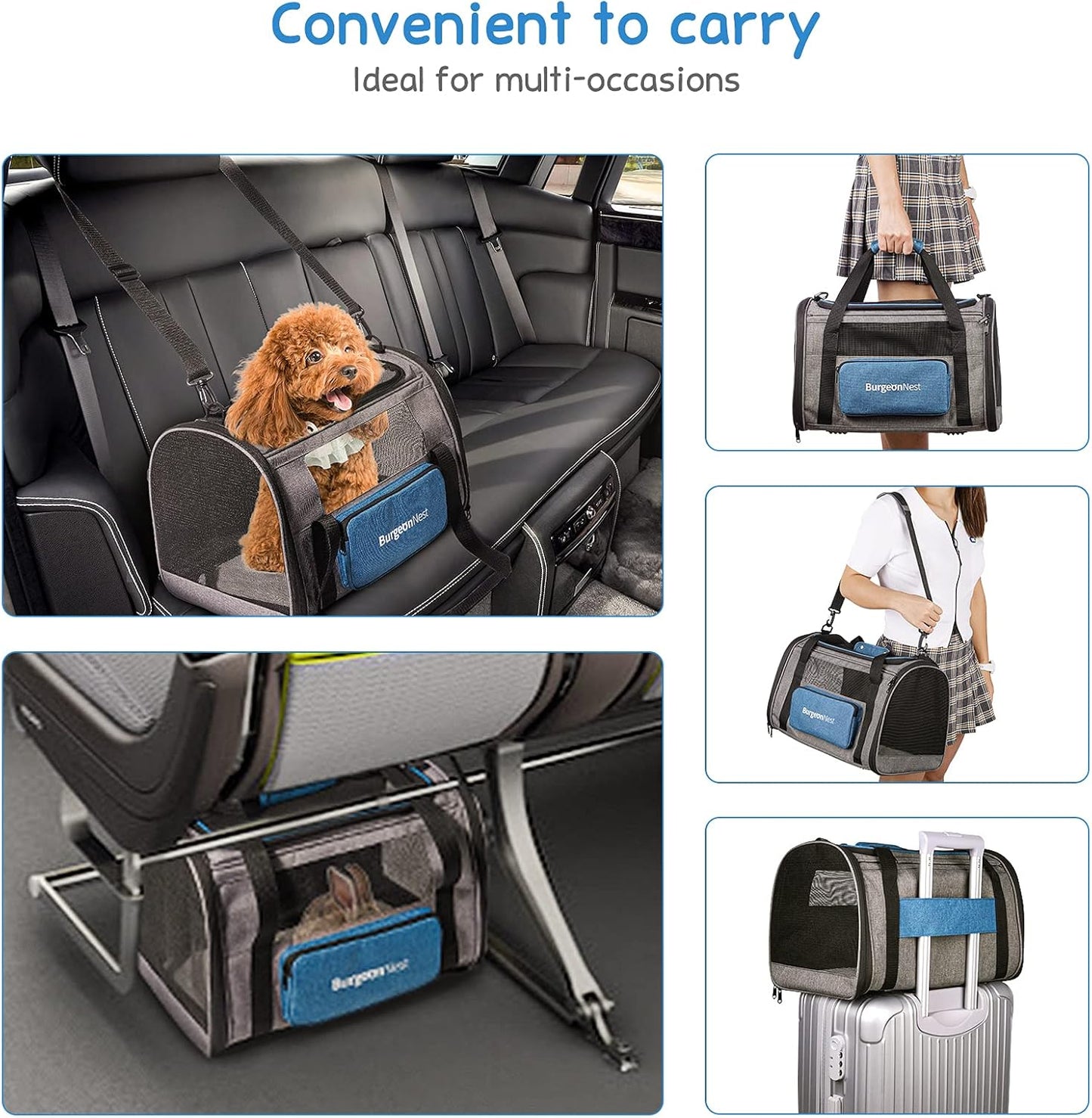 Dog Carrier for Small Dogs and Large Cats under 20 Lbs, Medium Cats 25 Lbs, and with Unique Side Bag,Top Load Pet Carrier Soft-Sided Escape Proof with 4 Ventilated Windows