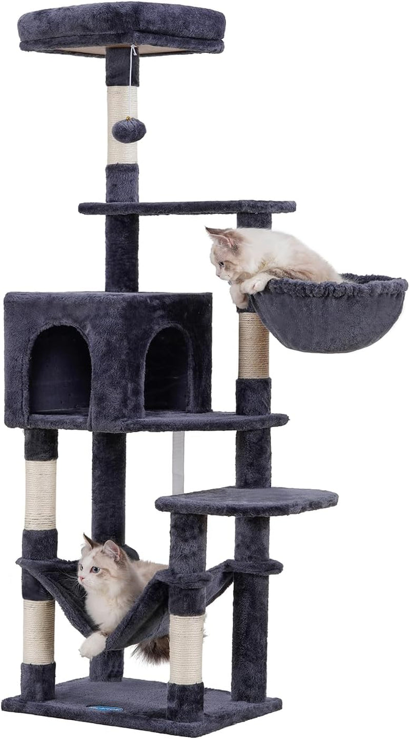 Cat Tree with Large Hammock, Multi-Level Cat Tower for Indoor Cats, Cat Condo with Sisal-Covered Scratching Posts and Top Perch, Light Gray MPJ050W