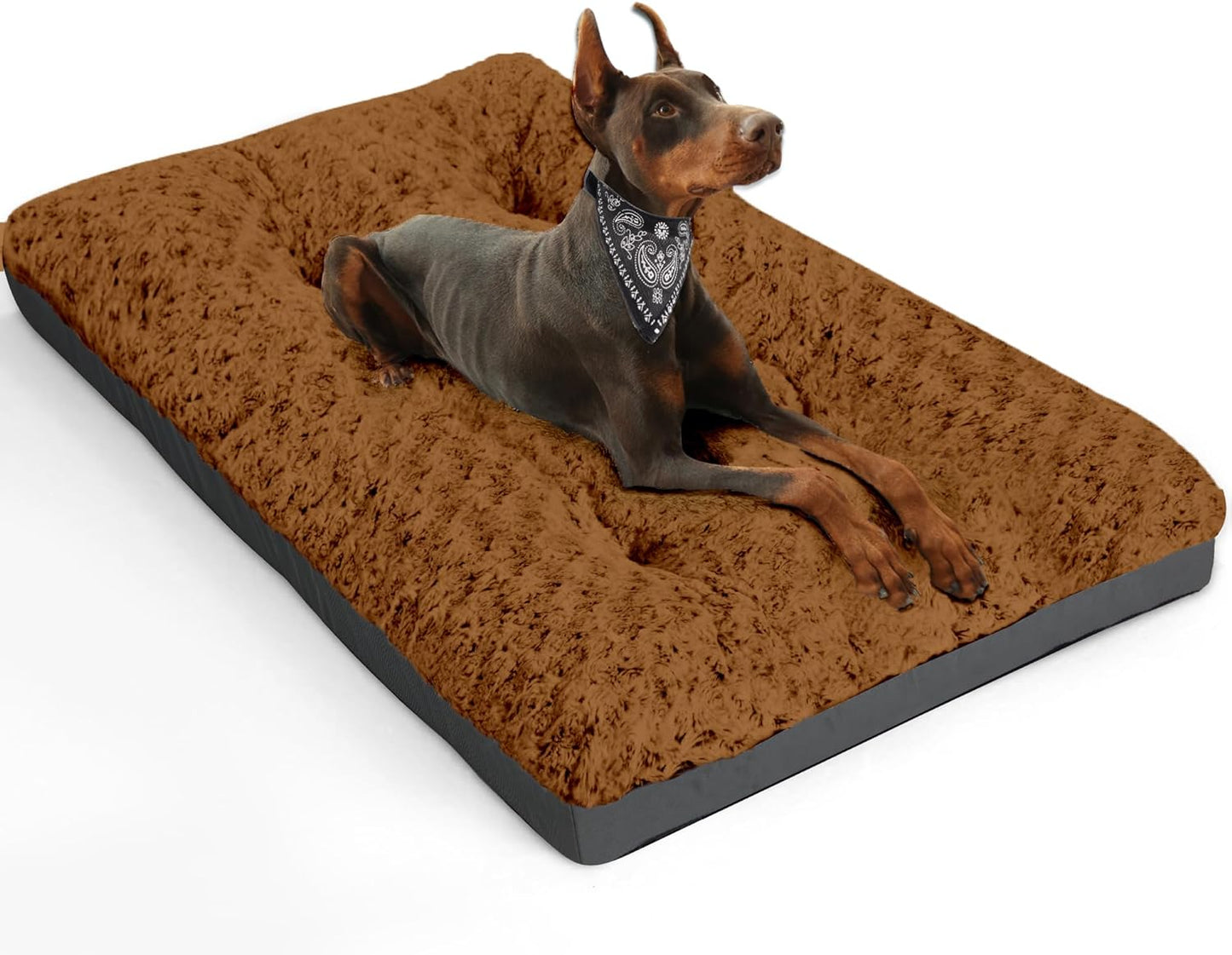 Deluxe Washable Dog Bed for Large Dogs Dog Crate Mat 36 Inch Comfy Fluffy Kennel Pad Anti-Slip for Dogs up to 60 Lbs, 36" X 23", Grey