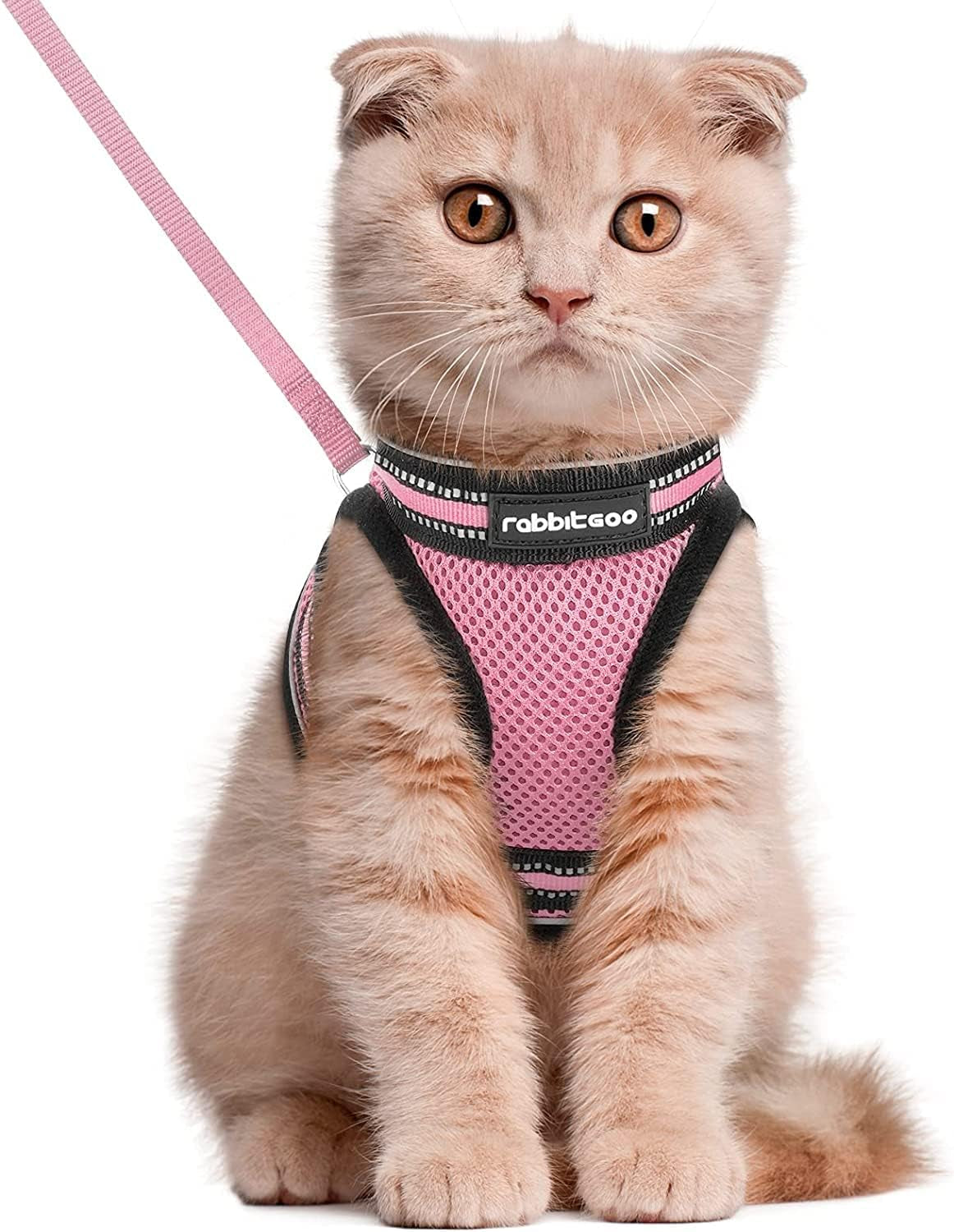 Cat Harness and Leash Set for Walking Escape Proof, Adjustable Soft Kittens Vest with Reflective Strip for Cats, Comfortable Outdoor Vest, Black, Small