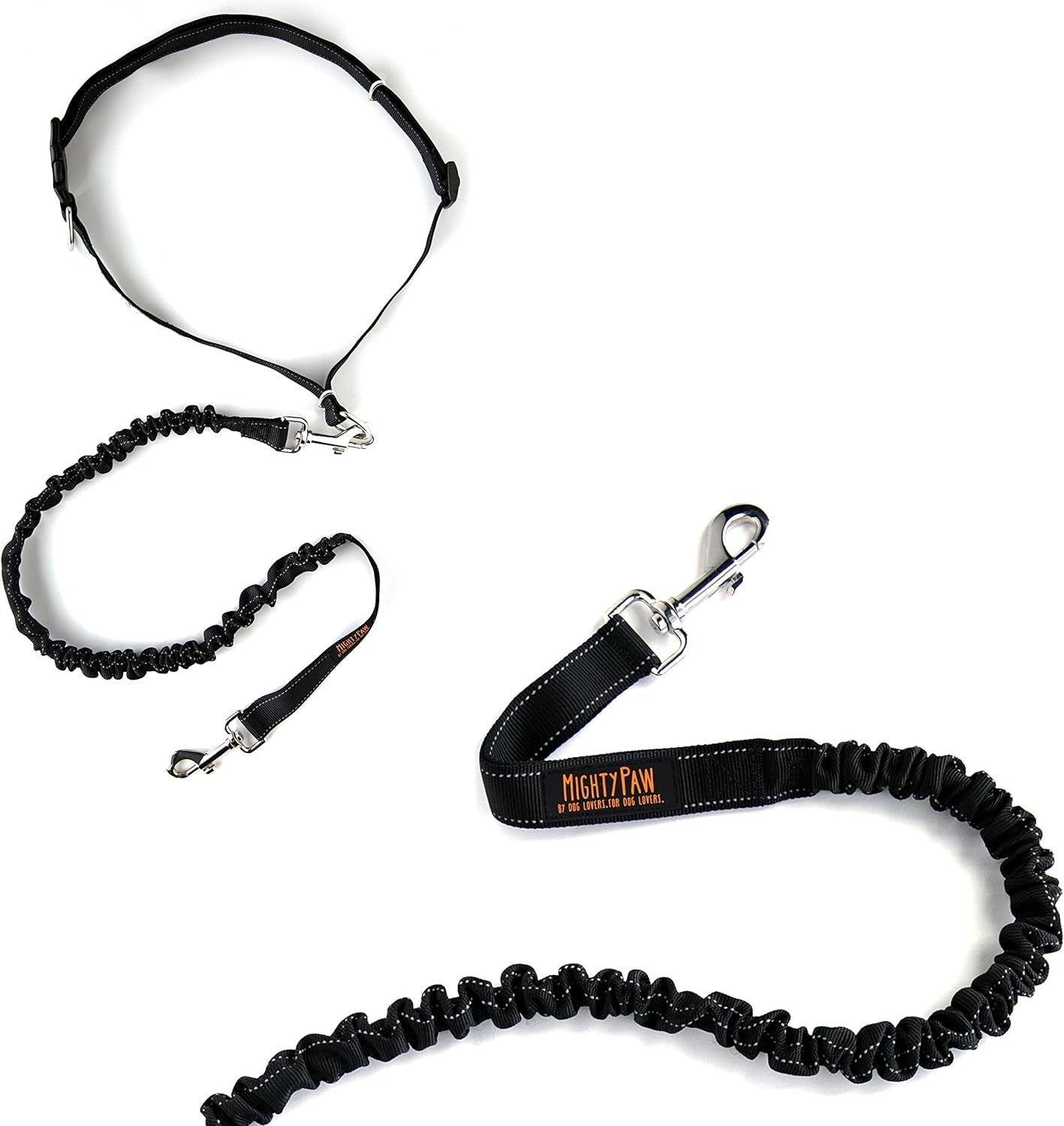 Hands Free Dog Leash | Bungee Waist Leash for Dog Walking. Pet Running Hands Free Tether for Large, Medium & Small Breeds. Pet Waist Belt (36" - 48") up to 150 Lbs - Black